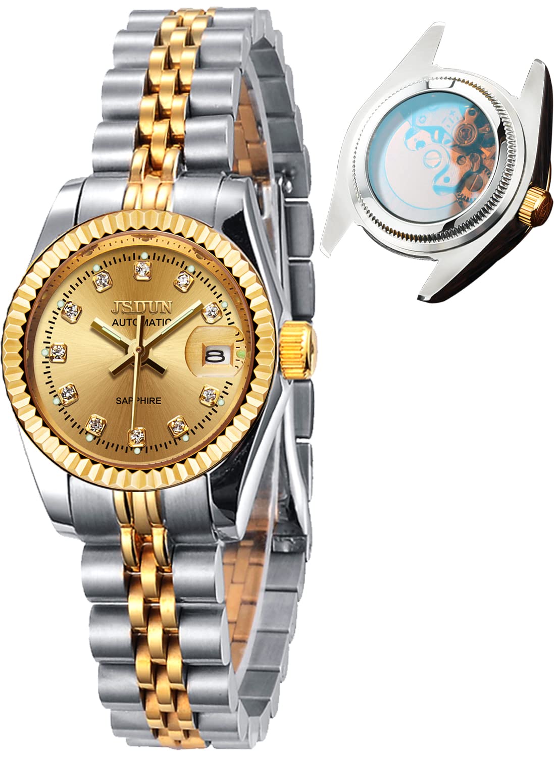 Elegant Luxury Automatic Wrist Watches for Women - Gold & Silver Stainless Steel Waterproof Dress Watches with Date Display | Perfect for Formal Events, Office Wear & Special Occasions
