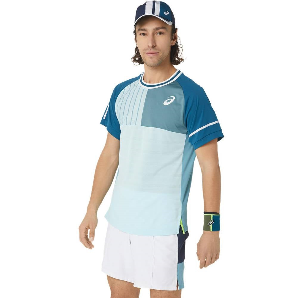ASICS Men's Performance Match Short Sleeve T-Shirt - Breathable Quick-Dry Athletic Top for Running, Gym & Training (Blue) - Perfect for Workouts, Sports & Casual Wear