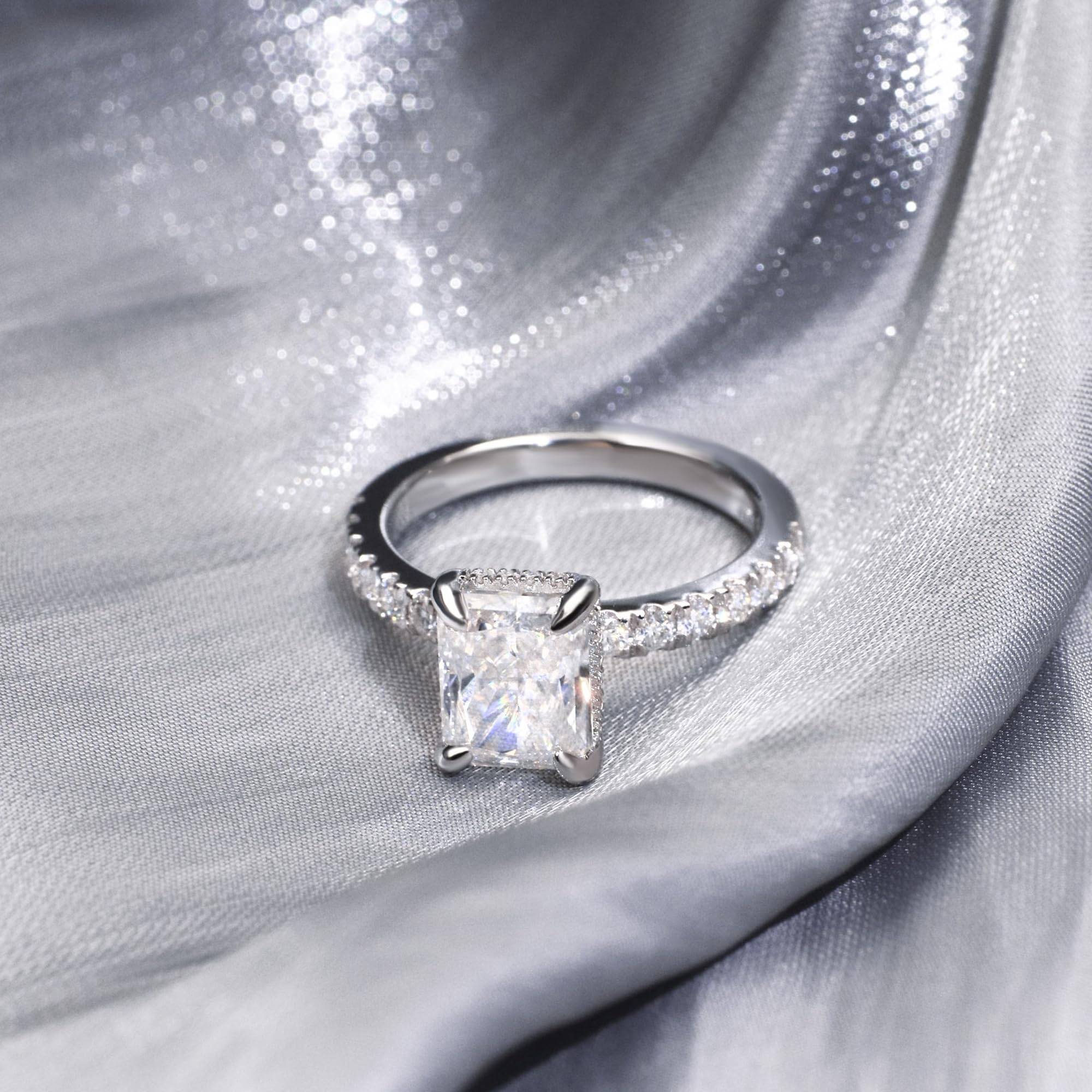 3.0ct Moissanite Engagement Ring for Women - Sterling Silver Square Radiant Cut GHI VVS Diamond Alternative - Perfect for Proposals, Weddings, Anniversaries & Valentine's Day Gifts