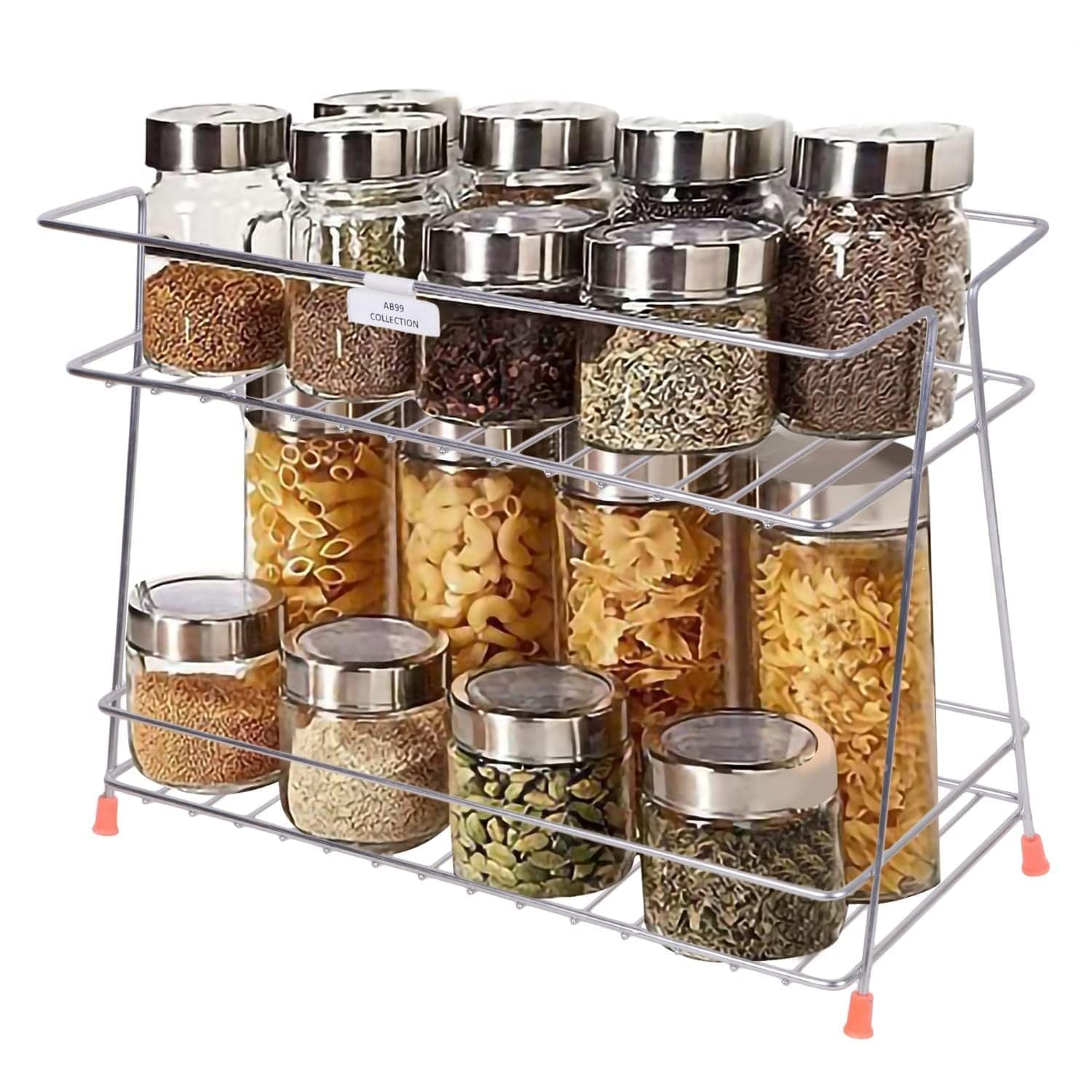 Heavy Duty Stainless Steel 2-Tier Kitchen Rack with Ring Support - Countertop Organizer for Utensils, Dishes & Plates - Space Saving Kitchen Storage Solution for Home & Restaurant Use