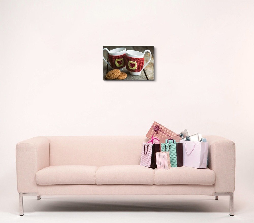 Modern Canvas Wall Art - Knitted Woolen Cups on Wooden Table | Stretched Gallery Canvas Print, Giclee Ready to Hang - 16x24 inches | Perfect for Living Room, Bedroom & Office Decor