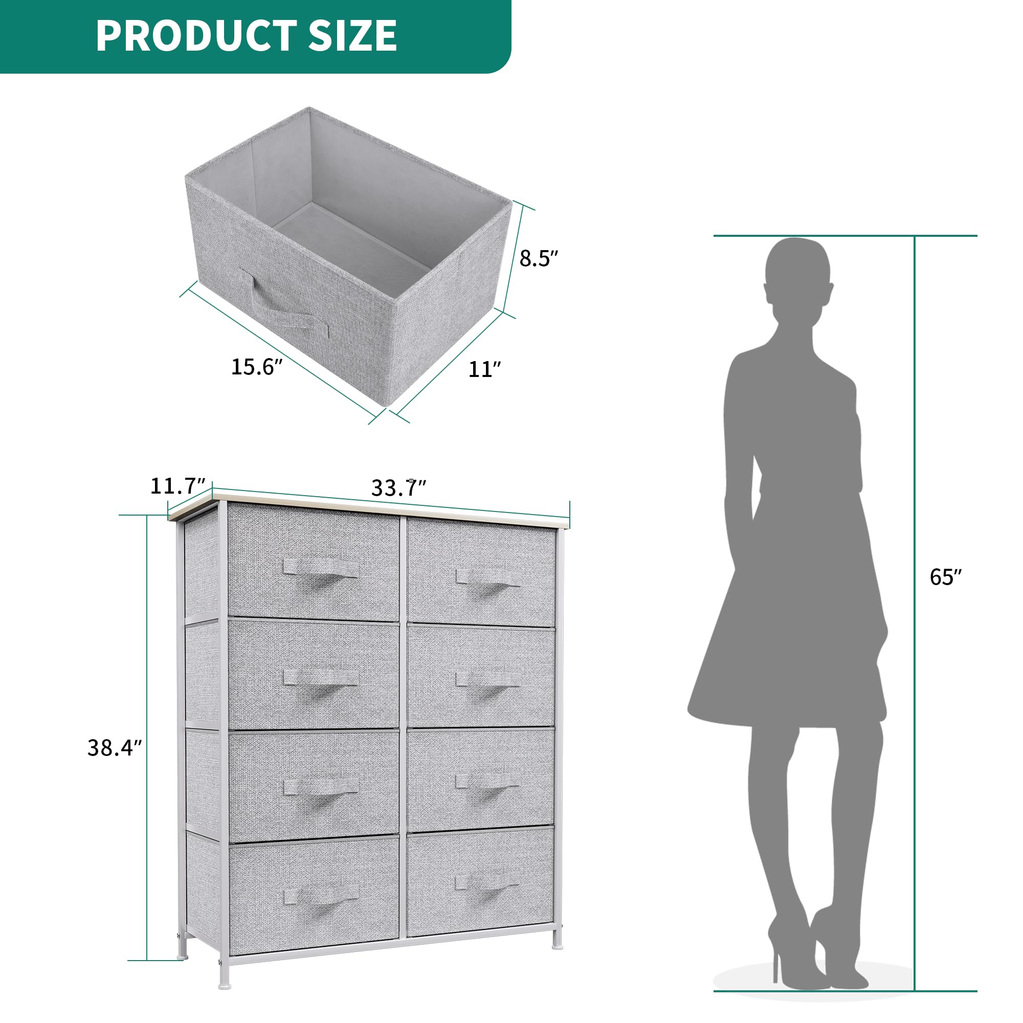 YITAHOME 8-Drawer Fabric Dresser with Sturdy Steel Frame & Wooden Top - Storage Tower Organizer for Bedroom, Living Room & Closet - Easy Pull Fabric Bins for Clothes, Toys & Home Organization - Perfect for Small Spaces & Nursery Storage