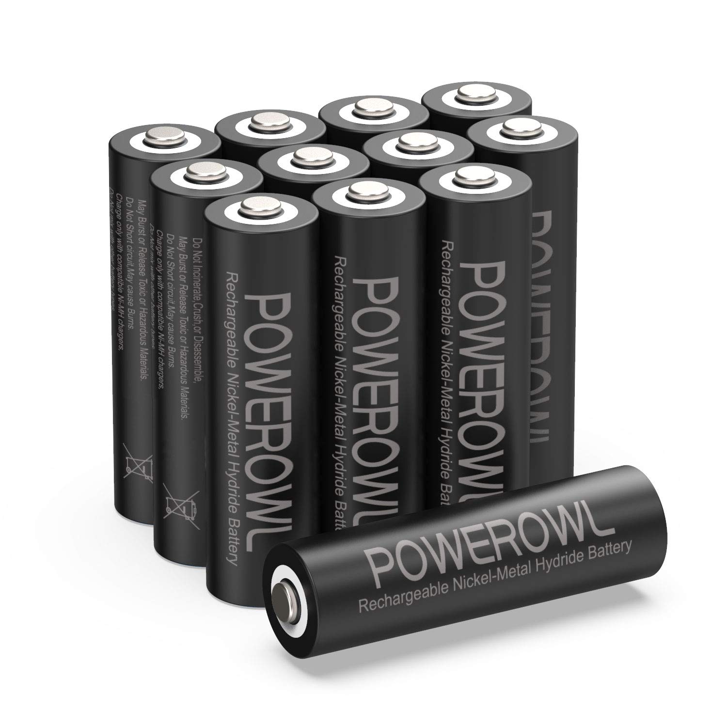 POWEROWL Solar Rechargeable AA Batteries 2800mAh - Wide Temperature Range, High Performance for Solar Garden Lights, Battery String Lights & Outdoor Devices (12 Pack) - Perfect for Camping, Emergency Kits & Solar-Powered Gadgets