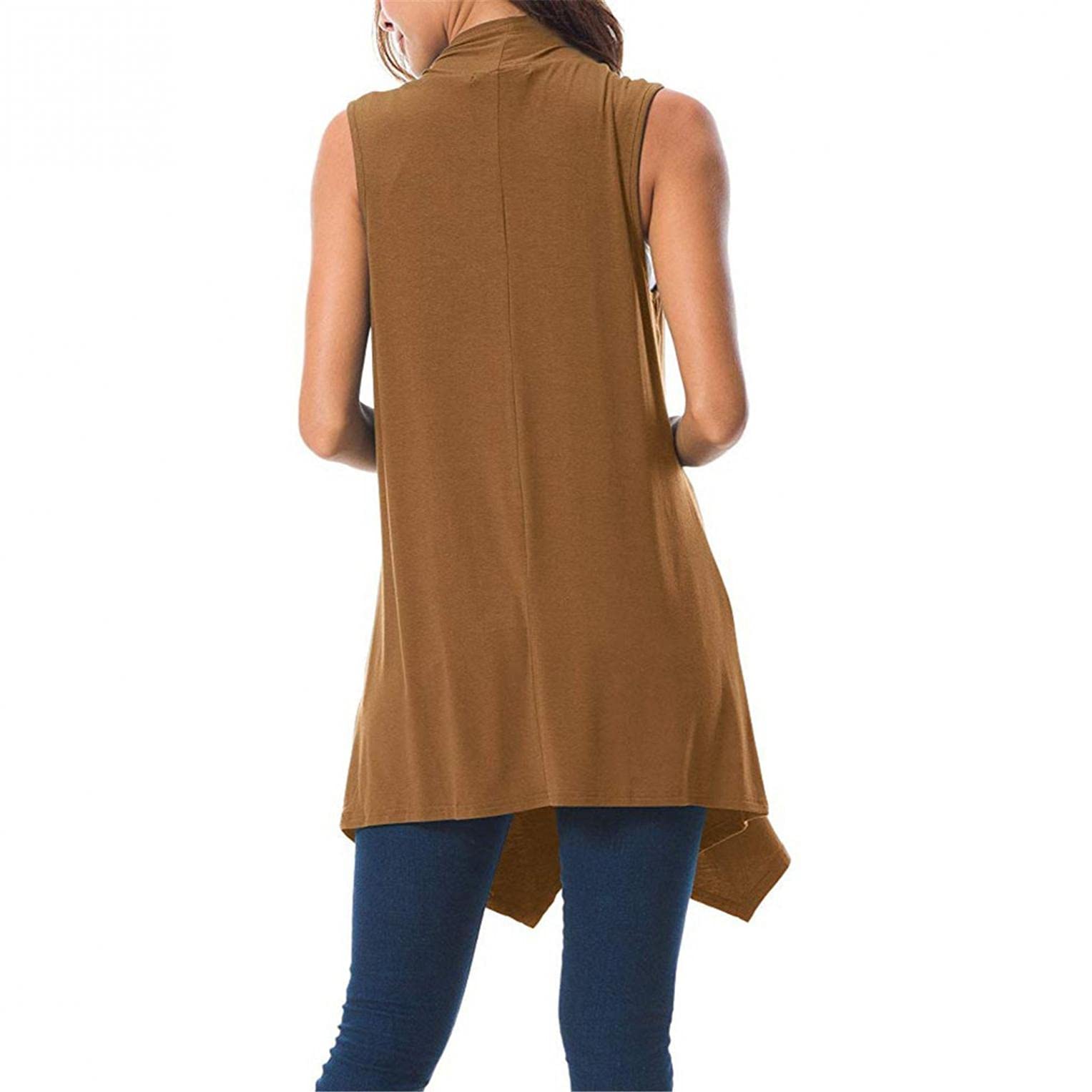 Women's Sleeveless Asymmetric Hem Draped Open Front Cardigan - Lightweight Summer Cover Up for Beach, Office & Evening Outfits