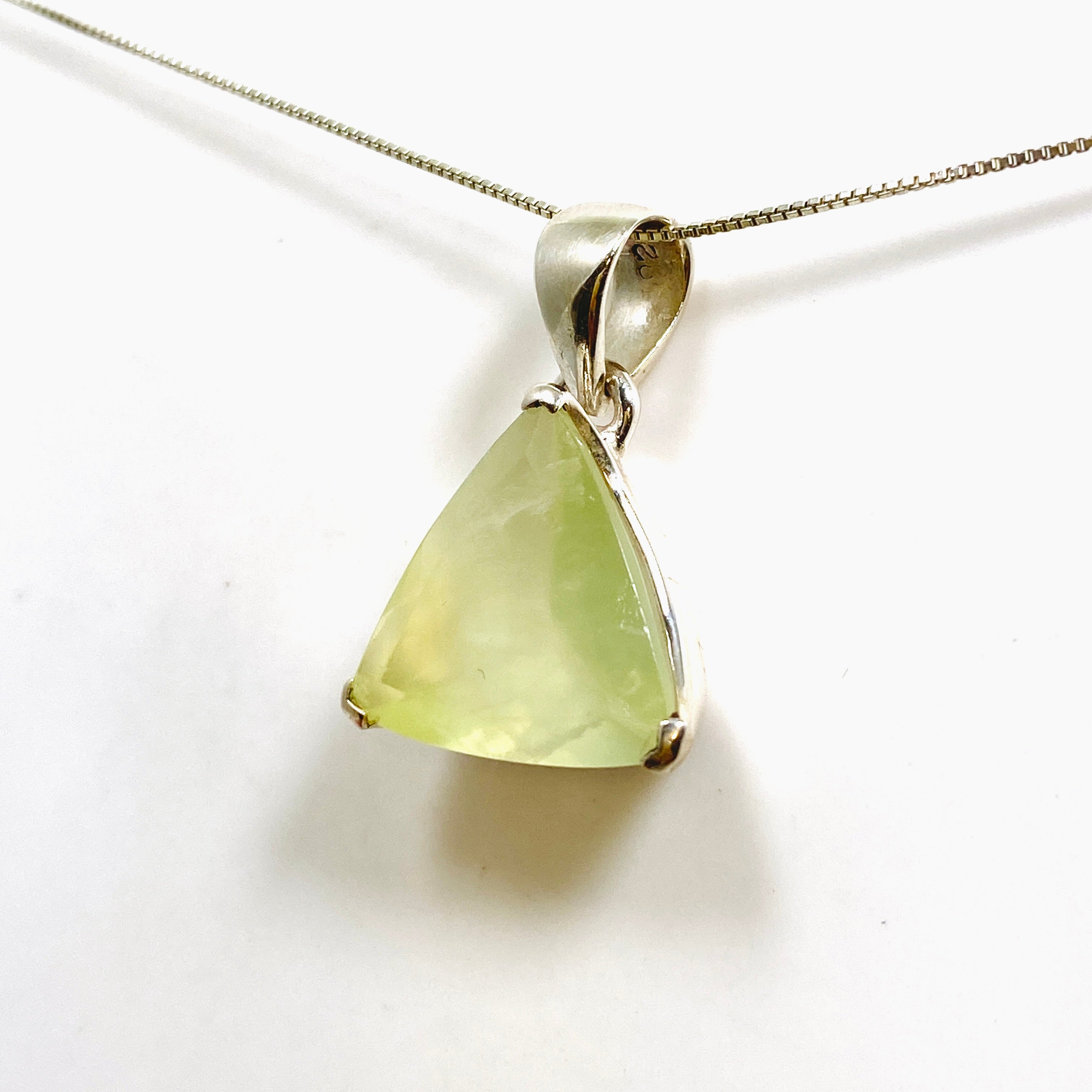 Natural Prehnite Gemstone Triangular Faceted Pendant Necklace - Elegant Healing Crystal Jewelry for Women - Perfect for Meditation, Yoga & Spiritual Gifts