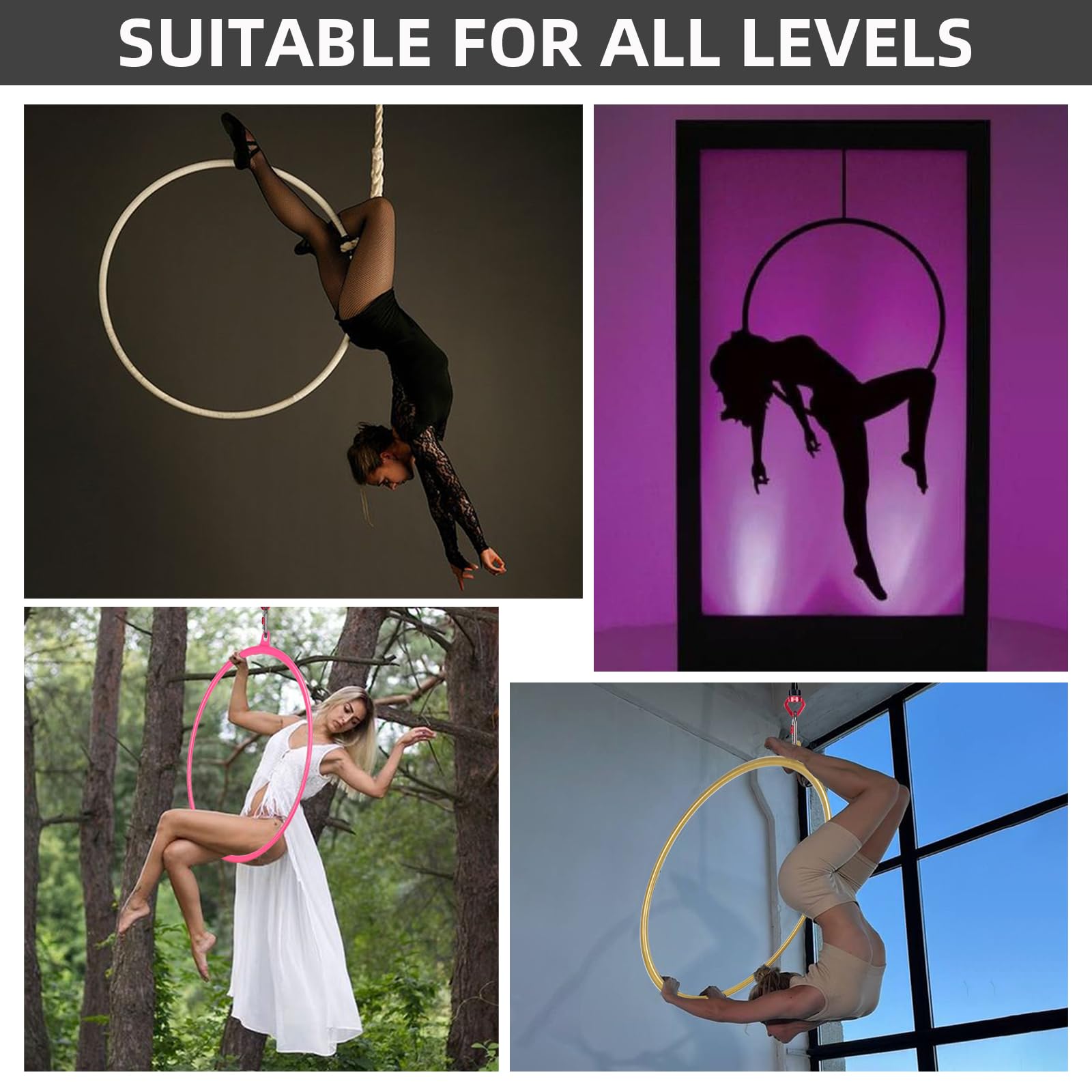 PRIOR FITNESS Aerial Hoop Set - Professional Circus Lyra Hoop Kit with Complete Rigging Hardware for Home Gym, Yoga & Dance | Acrobatics Equipment for Indoor Fitness, Aerial Arts Training & Circus Performances