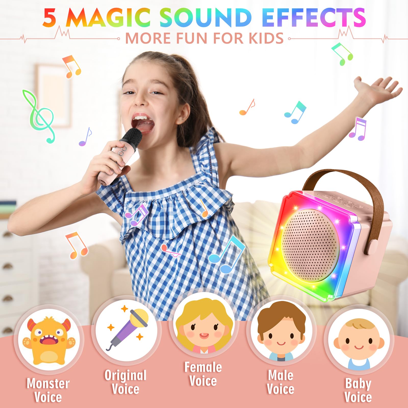 BAYSING Kids Karaoke Machine with Bluetooth Speaker & 2 Wireless Mics - Portable Mini Singing Machine with LED Lights - Best Birthday Christmas Gift for Girls Boys Ages 4-9 - Perfect for Home Parties, Travel & Family Fun