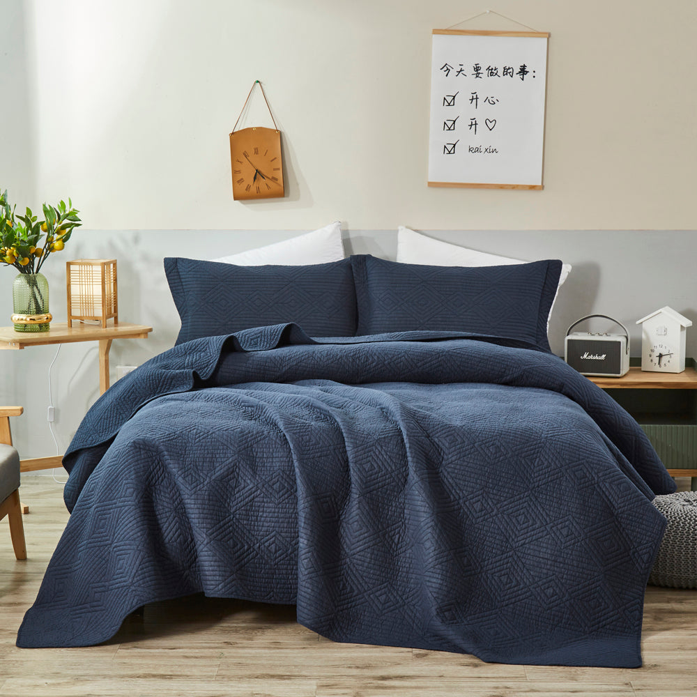 Luxury Diamond Navy Blue Coverlet Set - King & Single Size Bedding for Elegant Bedroom Decor | Perfect for Master Bedroom, Guest Room, or Dorm