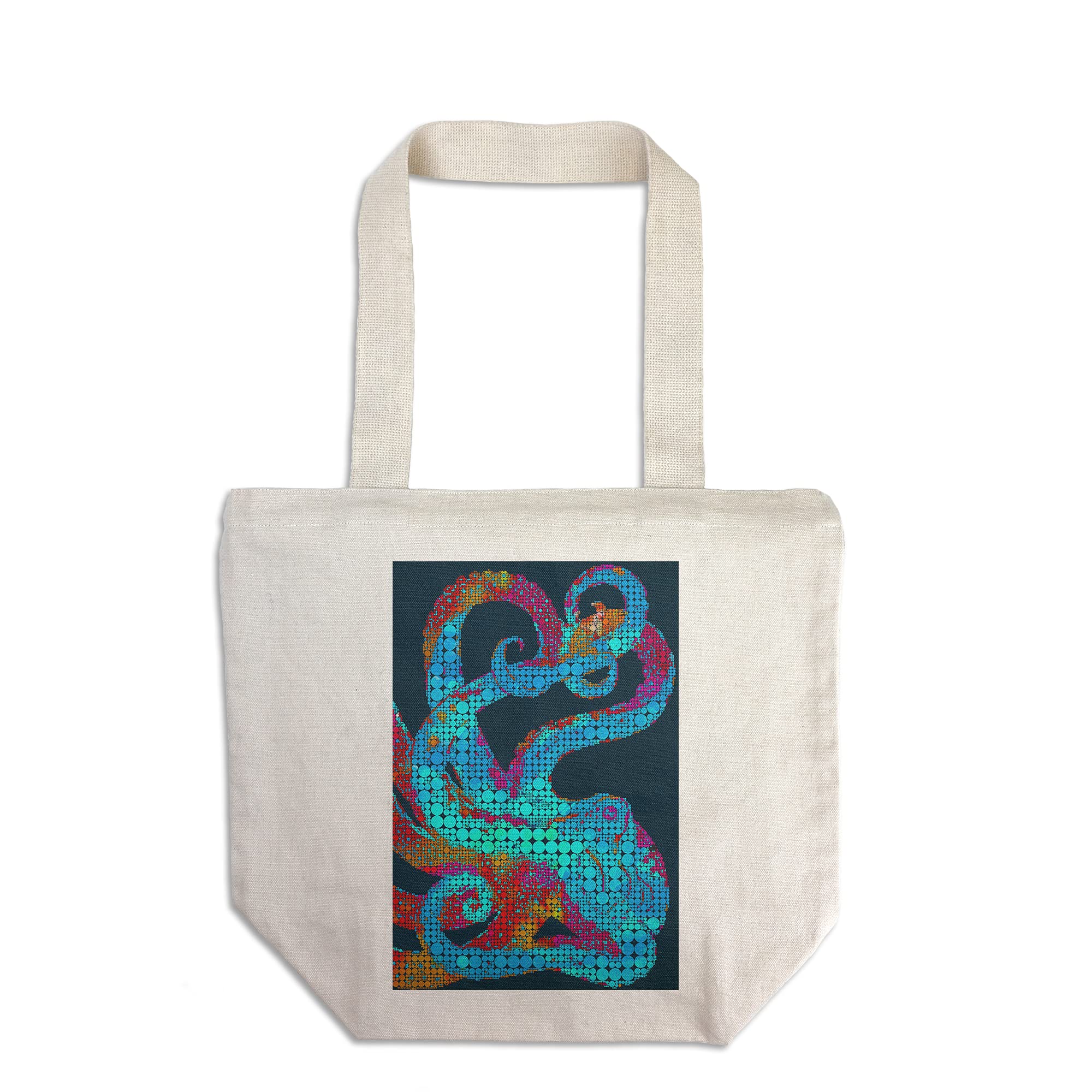 Lantern Press Octopus Watercolor Dot Art Tote Bag - 100% Cotton Canvas Reusable Shopping Bag for Groceries, Beach & Everyday Use