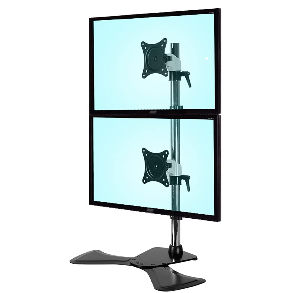 Dual Monitor Stand Free Standing VESA Desk Mount for 2 Screens up to 27 inch - Wall Sculptures Racks & Displays - Supports VESA 75x75 & 100x100 - Each Arm Holds 17lbs - Perfect for Home Office, Gaming Setup & Workspace Organization