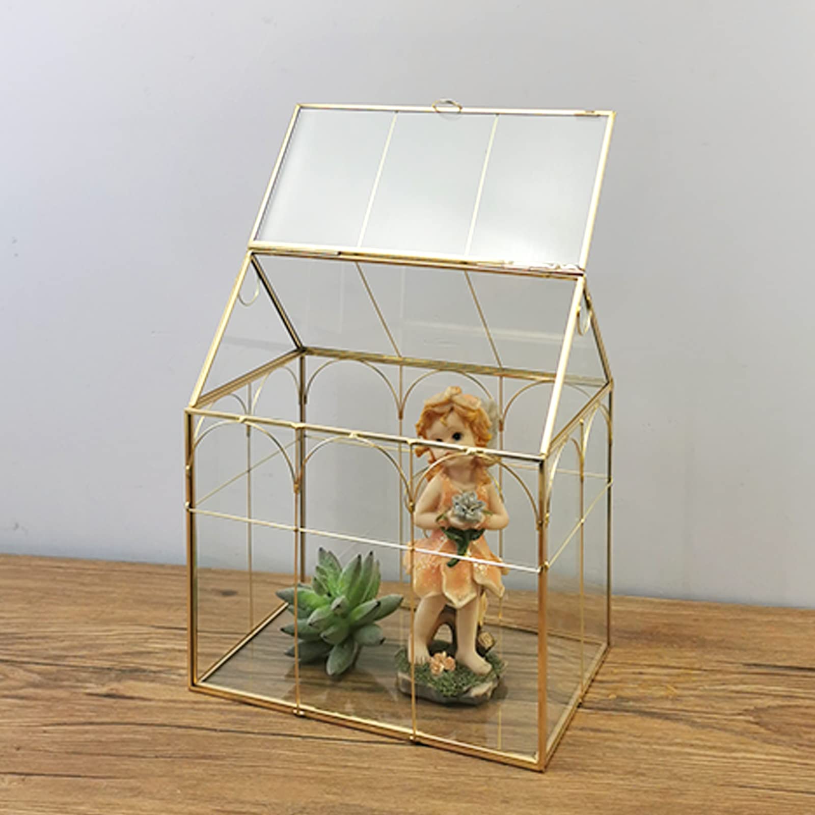 HighFree Geometric Glass Terrarium with Lid - 10.6 x 6.1 x 8.7 Inch Gold Succulent Planter for Cacti, Air Plants & Snails - Modern Tabletop Mini Garden for Home, Office Decor & Gift Ideas