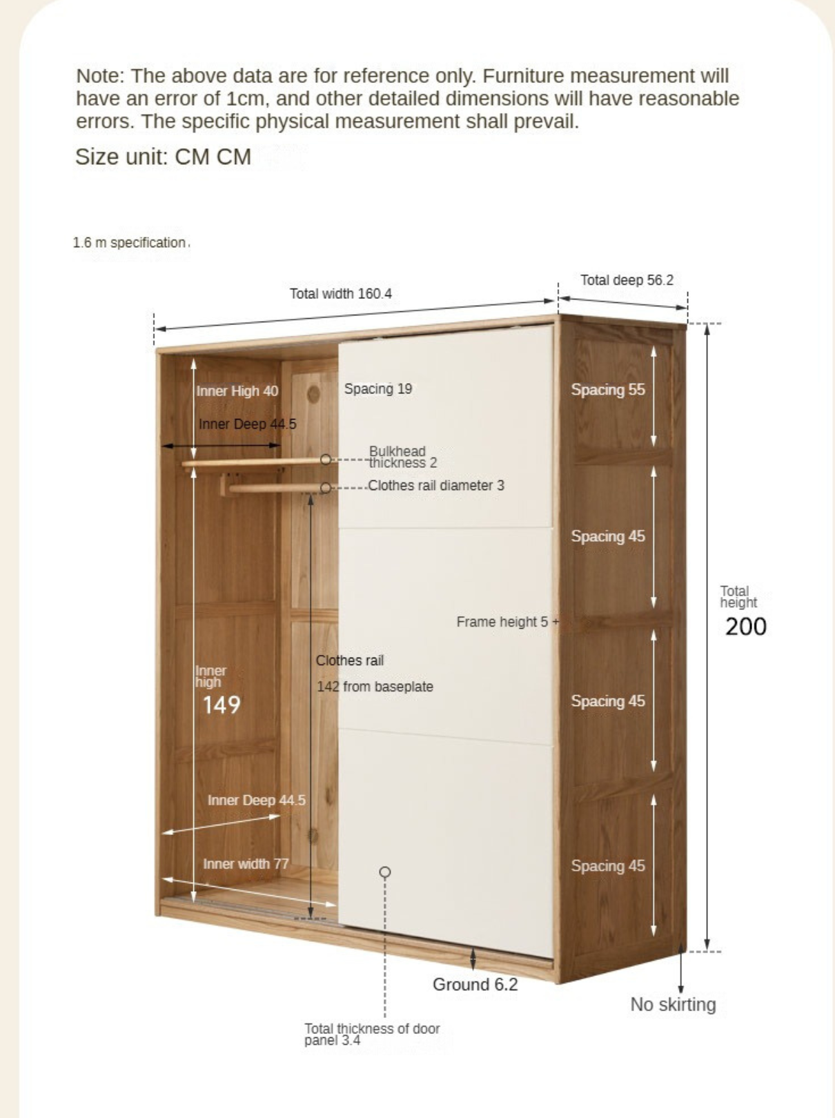 Solid Oak Wood Sliding Door Wardrobe Closet - Modern Storage Solution for Bedroom, Living Room & Office Organization