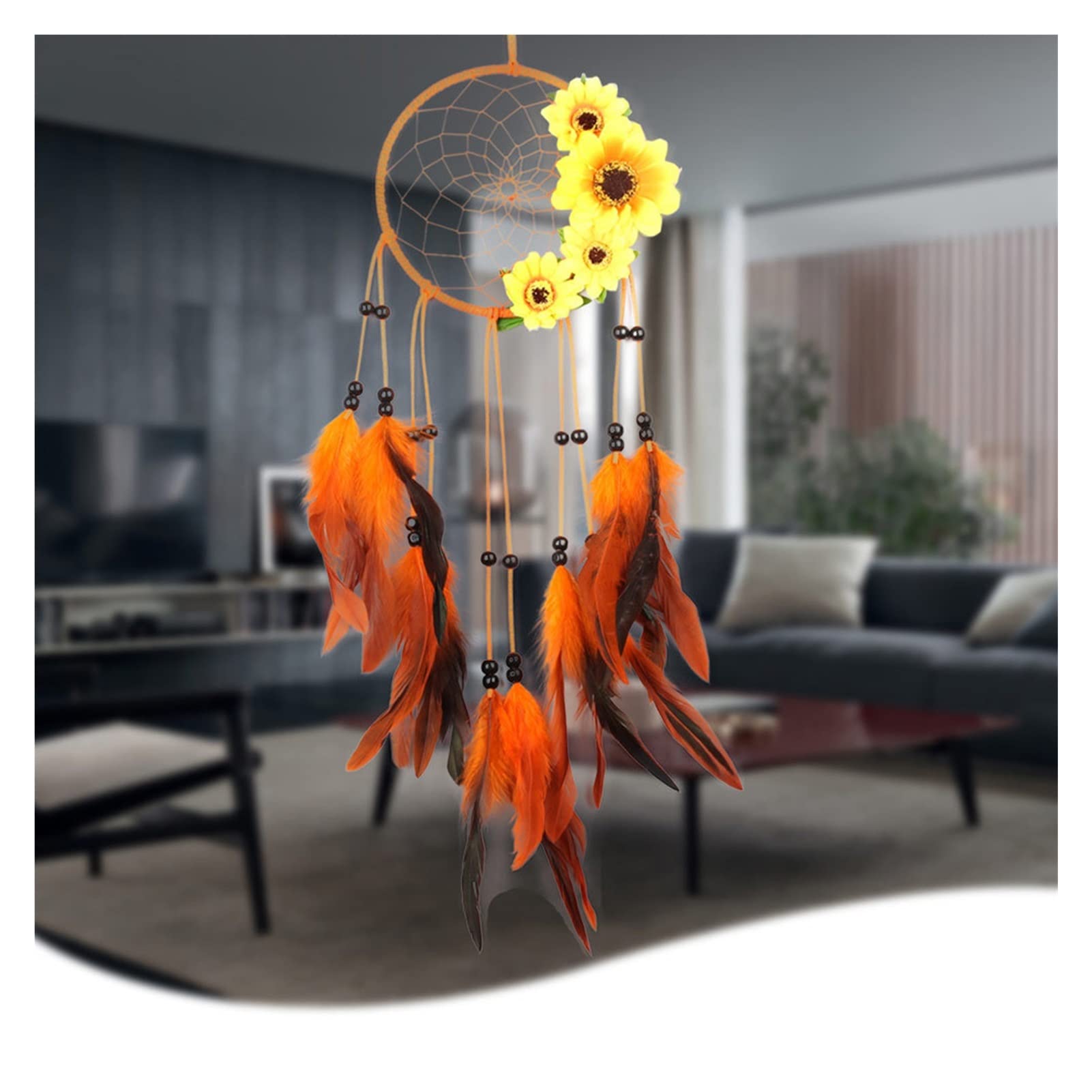 Handmade Sunflower Dream Catcher with Red Feathers - Bohemian Wall Hanging for Bedroom Decor, Wedding Gift & Home Ornament | Perfect for Nursery, Dorm Room & Spiritual Spaces