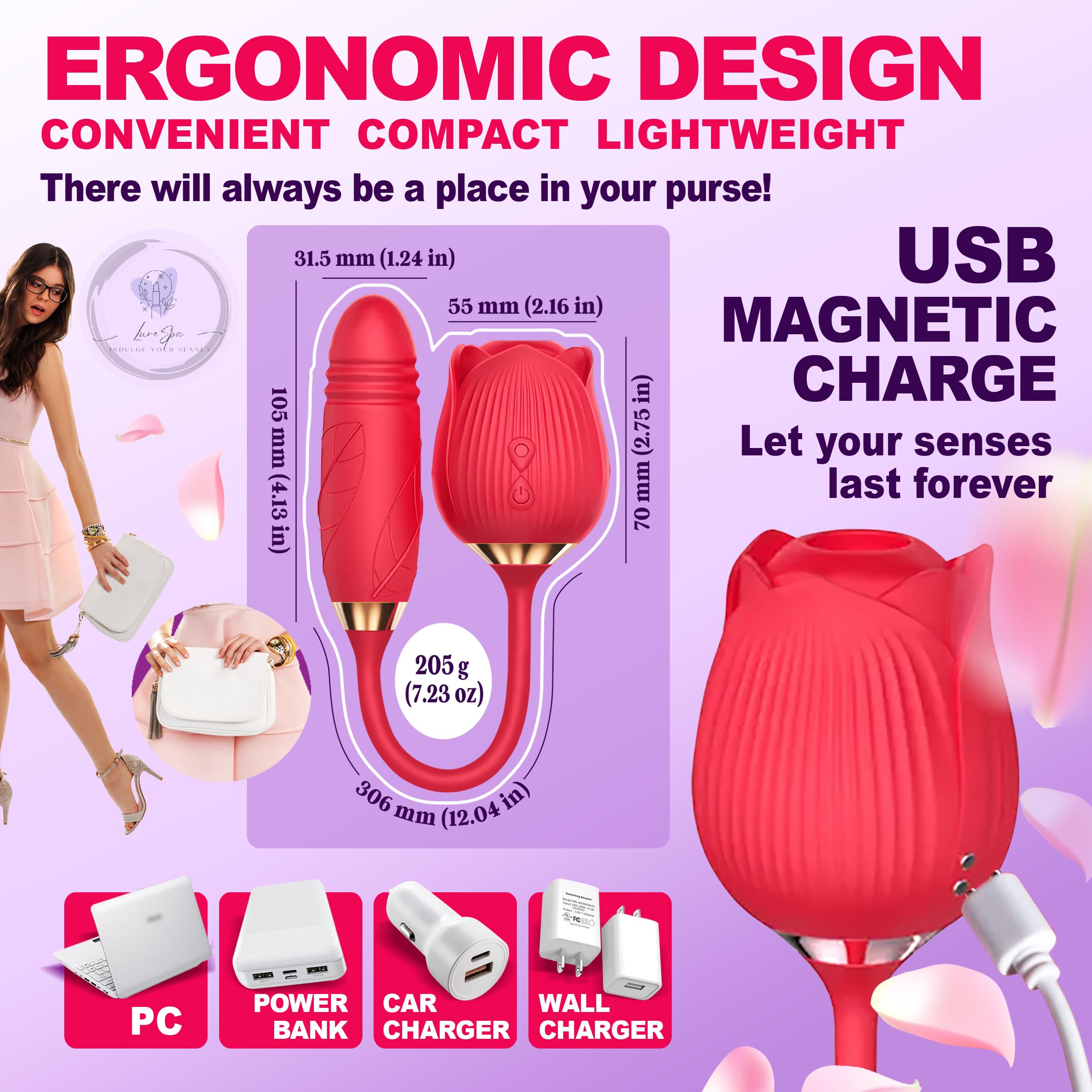2024 New Rose-Shaped Dildo Vibrator - 10 Powerful Suction & Thrusting Modes for G-Spot & Clitoral Stimulation | Rechargeable Adult Sex Toy for Women & Couples | Perfect for Solo Play, Foreplay & Spicing Up Relationships