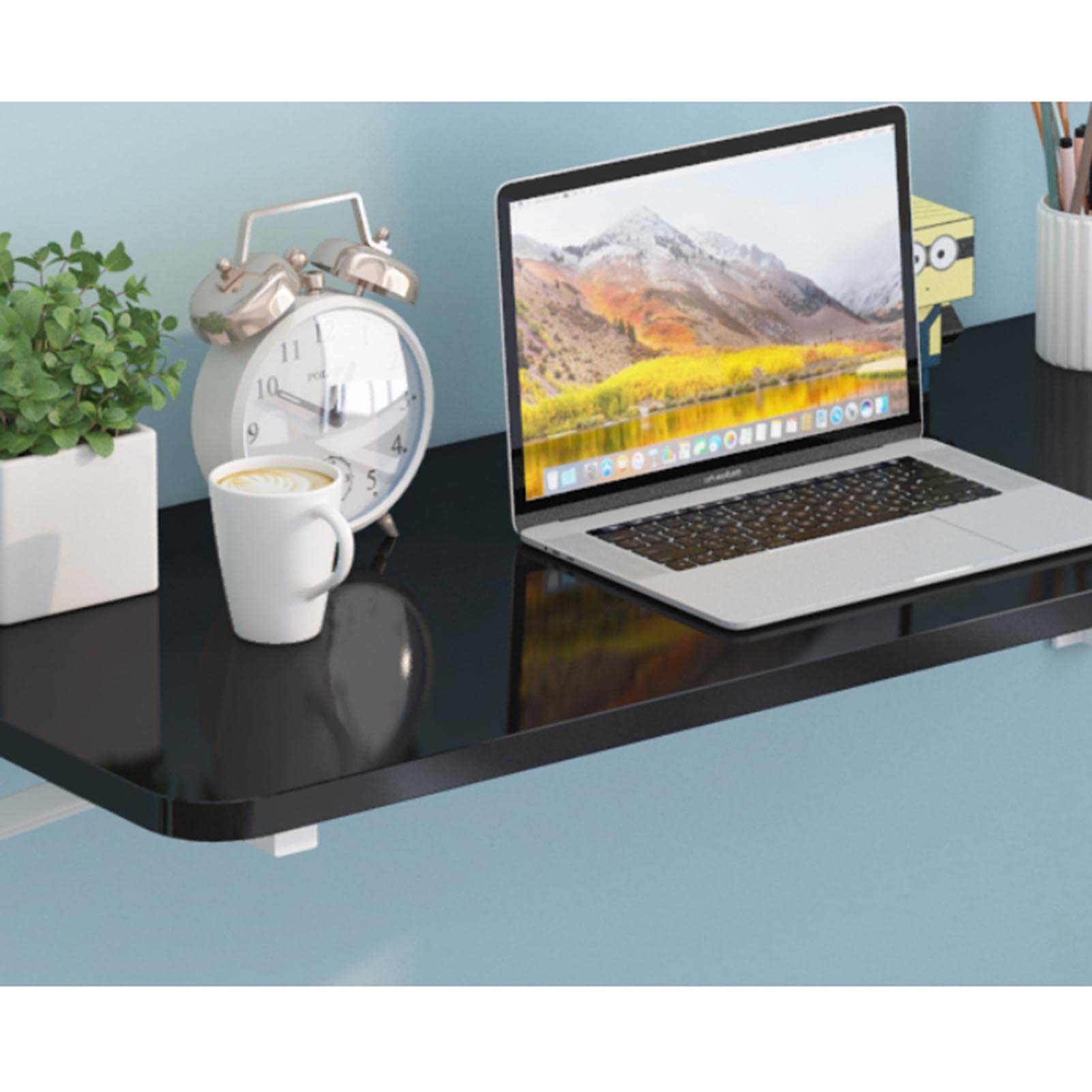 Space Saving Wall Mounted Fold Down Table - Black 100x50cm - Perfect for Laundry Room, Home Bar, Kitchen & Dining Room - Floating Desk & Storage Shelf - Ideal for Small Spaces & Multipurpose Use