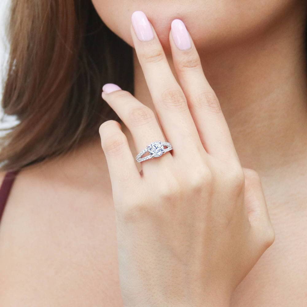 BERRICLE Sterling Silver Solitaire Wedding Engagement Ring 2 Carat Round Cut Cubic Zirconia CZ Promise Split Shank Ring for Women - Rhodium Plated Size 4-10 - Perfect for Proposals, Anniversaries & Special Occasions