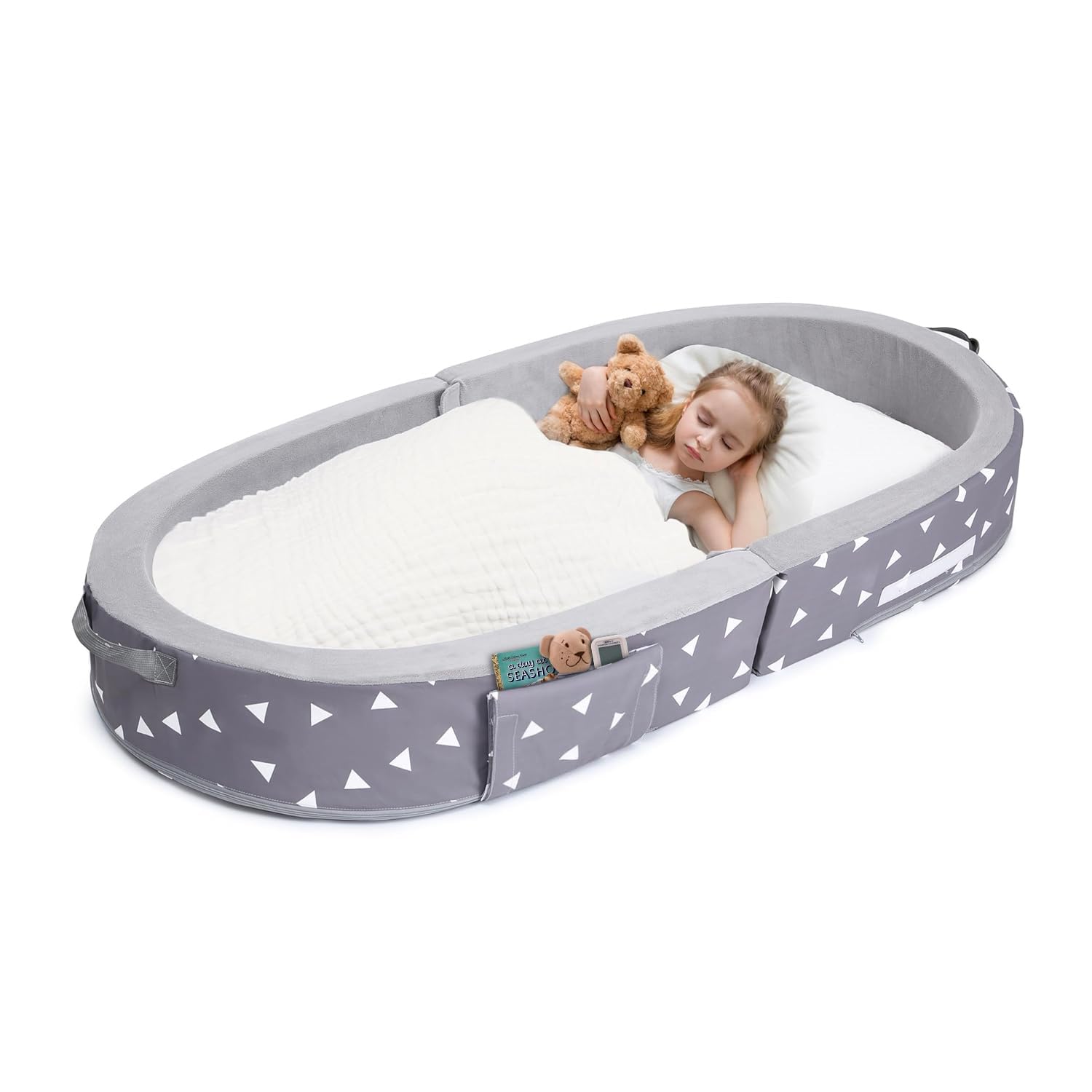 Foldable Toddler Floor Bed with Safety Rails - Portable Travel Cot for Kids & Toddlers - Lightweight Foam Sleeping Mat for Home, Camping & Sleepovers