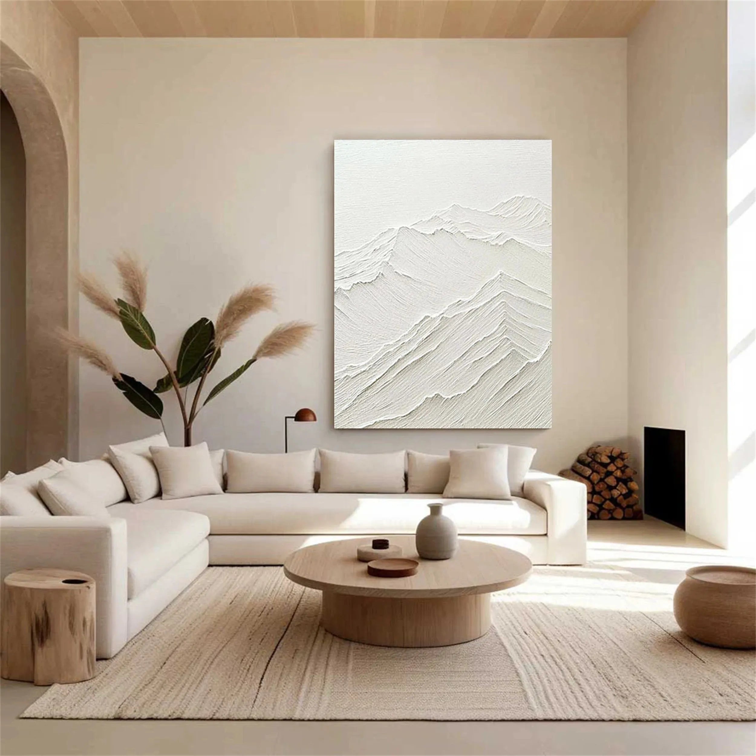 White Minimalist Textured Painting Canvas - Modern Abstract Wall Art for Living Room & Bedroom Decor | High-Quality Stretched Canvas #MM192