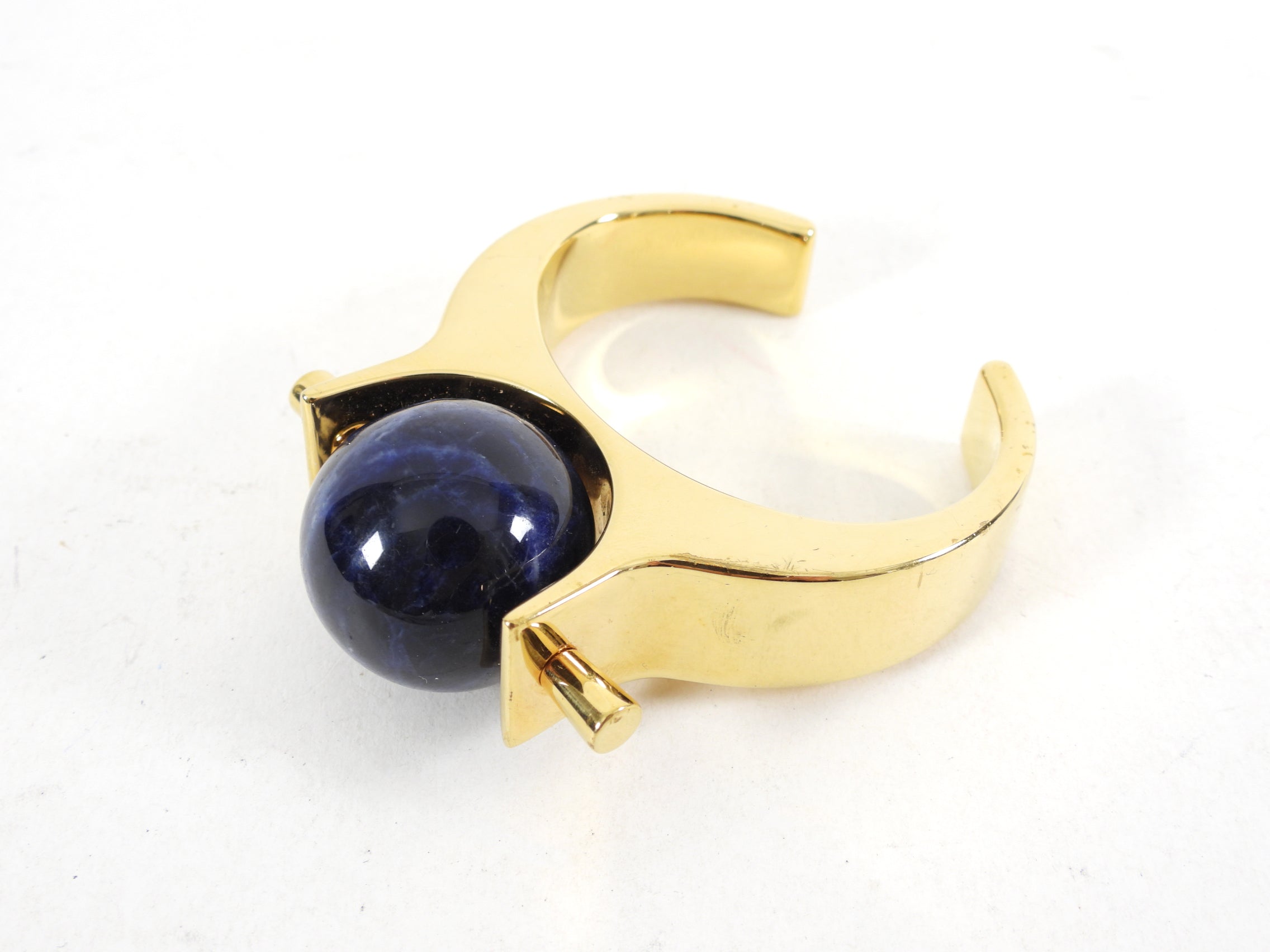 Chloe Architectural Cuff Bracelet with Genuine Lapis Lazuli Stone - Elegant Statement Jewelry for Women, Perfect for Evening Parties & Special Occasions