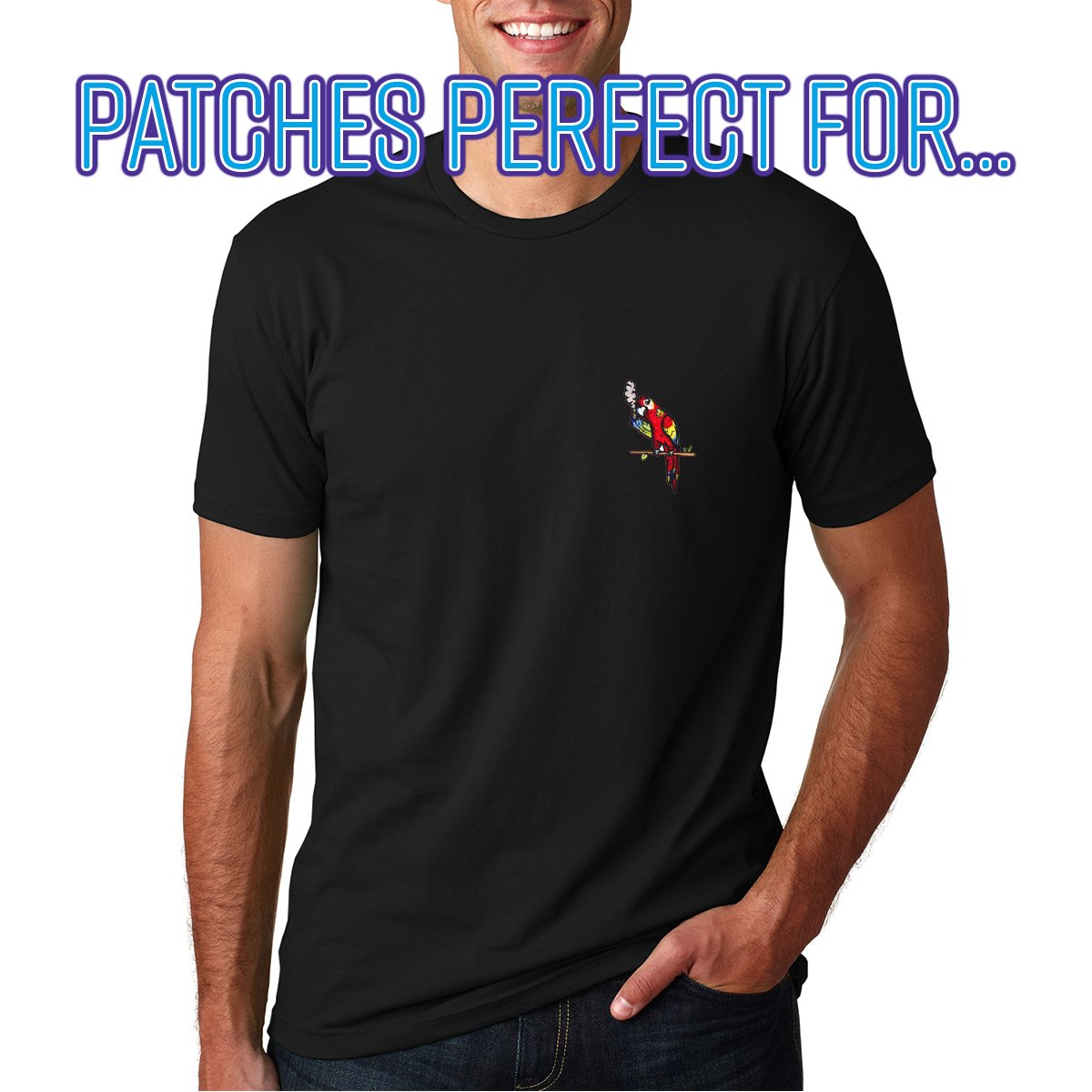 Pot Smoking Pals Parakeet Bird Parrot Iron-On Embroidered Patch - Fun Cannabis-Themed Applique for Jackets, Hats & Backpacks