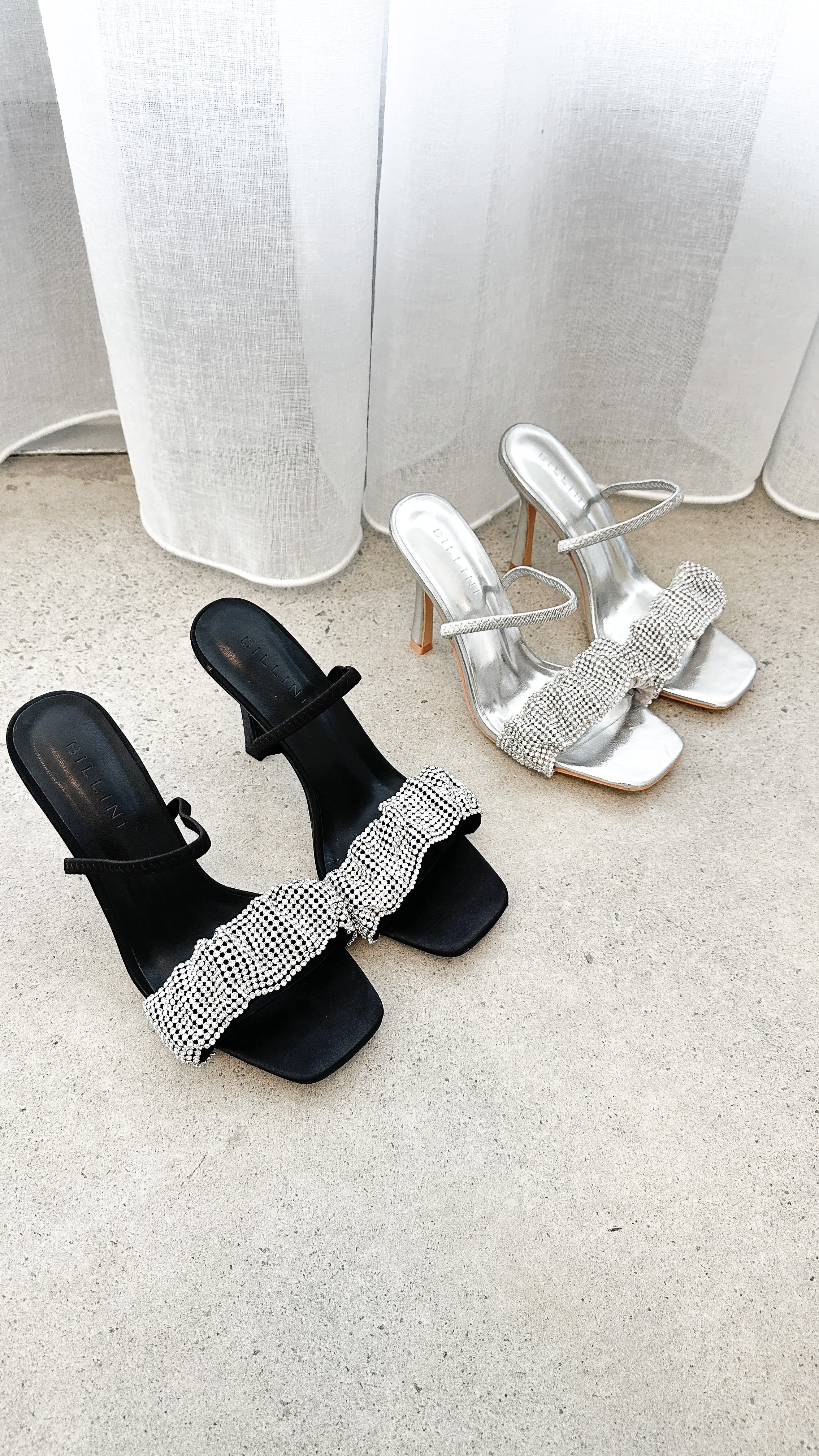 Brandi Silver Metallic Diamante Heels - Elegant Women's High Heel Shoes for Parties, Weddings & Special Occasions