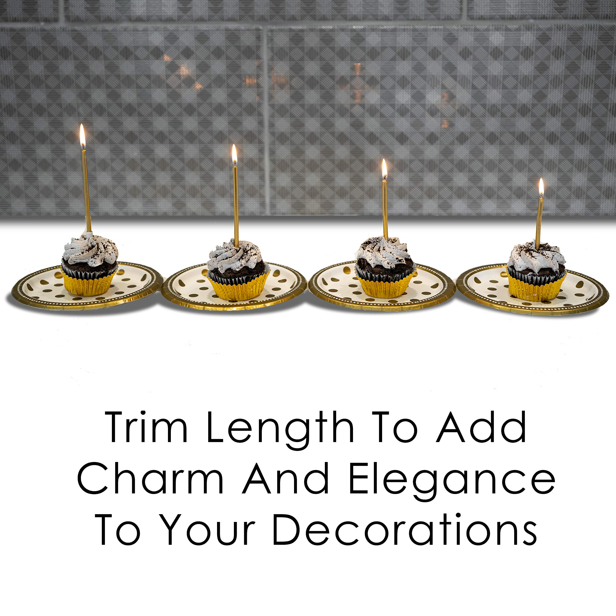 24-Pack Tall Thin Metallic Gold Birthday Candles with Holders & Matching Cake Topper - Slow Burning for Custom Cakes, Cupcakes & Special Occasions | Elegant Party Decor by Dream VZN