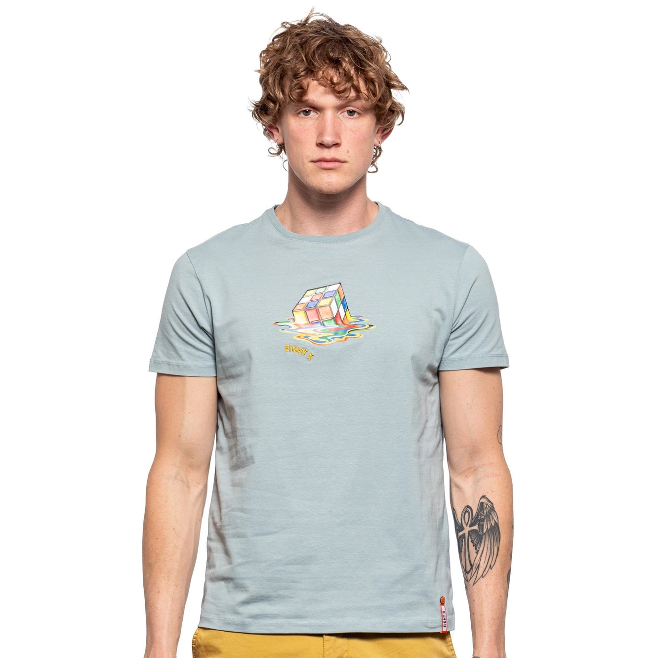 Eight X Cubed Textured Graphic T-Shirt - Sage Green | Stylish Casual Wear for Men & Women | Perfect for Streetwear, Outings & Everyday Fashion