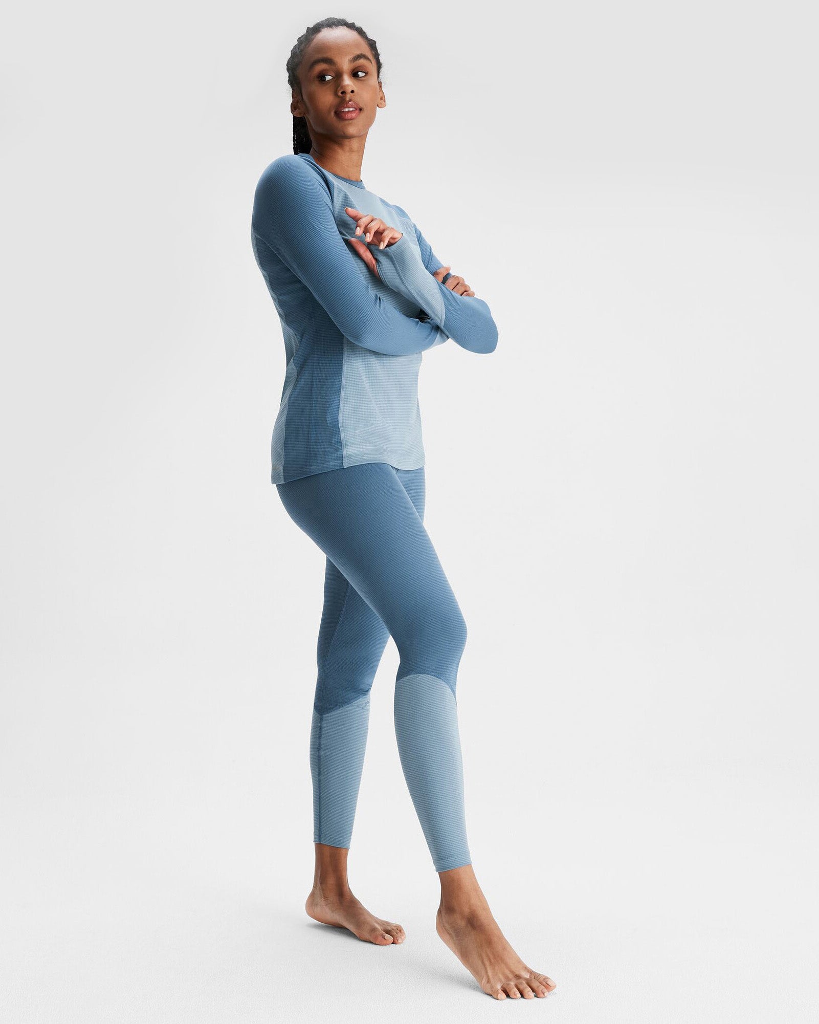 Women's KMDAction Baselayer Leggings - Moisture Wicking, High Performance Workout Leggings for Running & Yoga (Moonlight/Bluehaze) | Perfect for Gym, Outdoor Activities & Cold Weather Layering