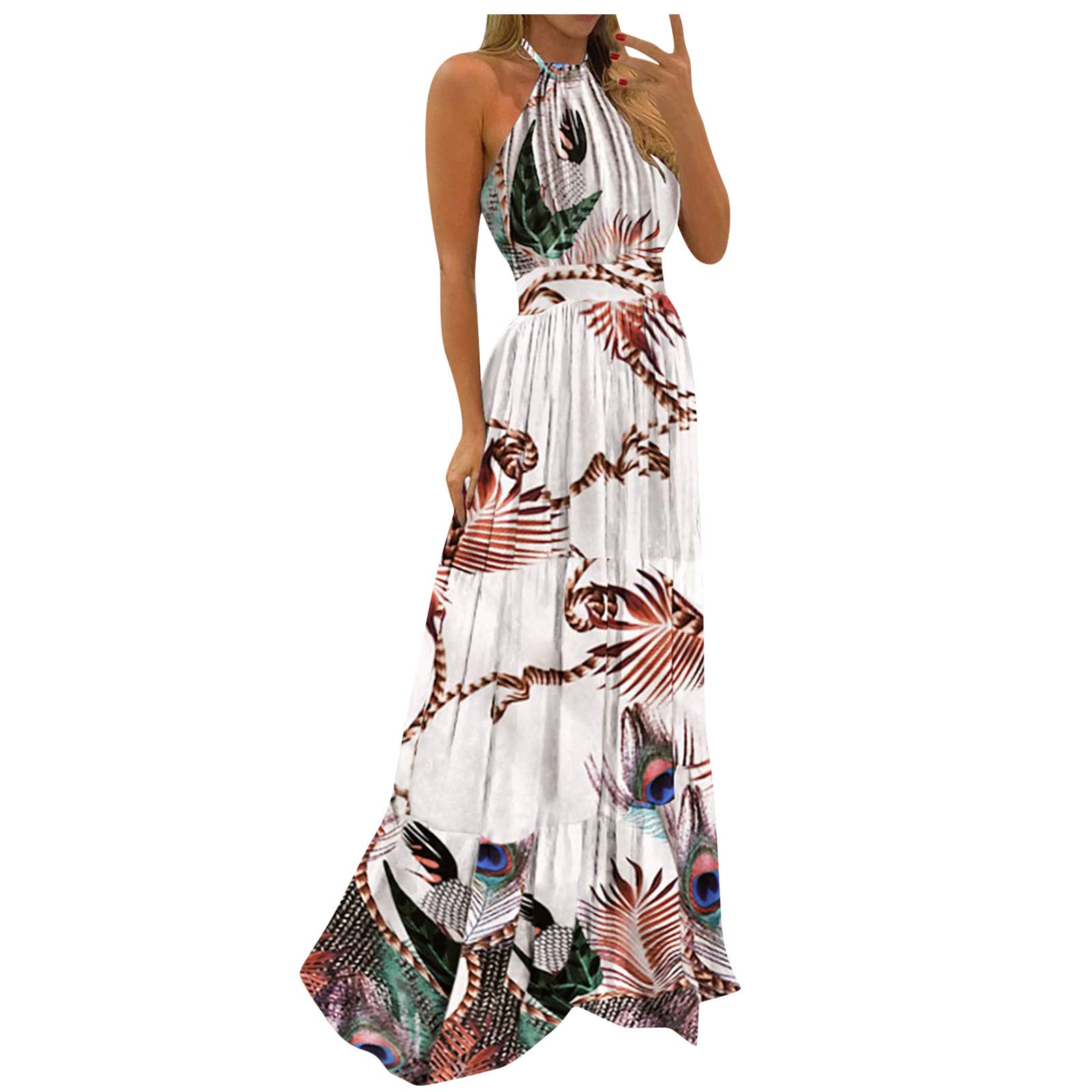 Plus Size Women's Backless Maxi Sun Dress - Sexy Sleeveless Bohemian Beach Dress for Summer Vacations, Pool Parties & Tropical Getaways