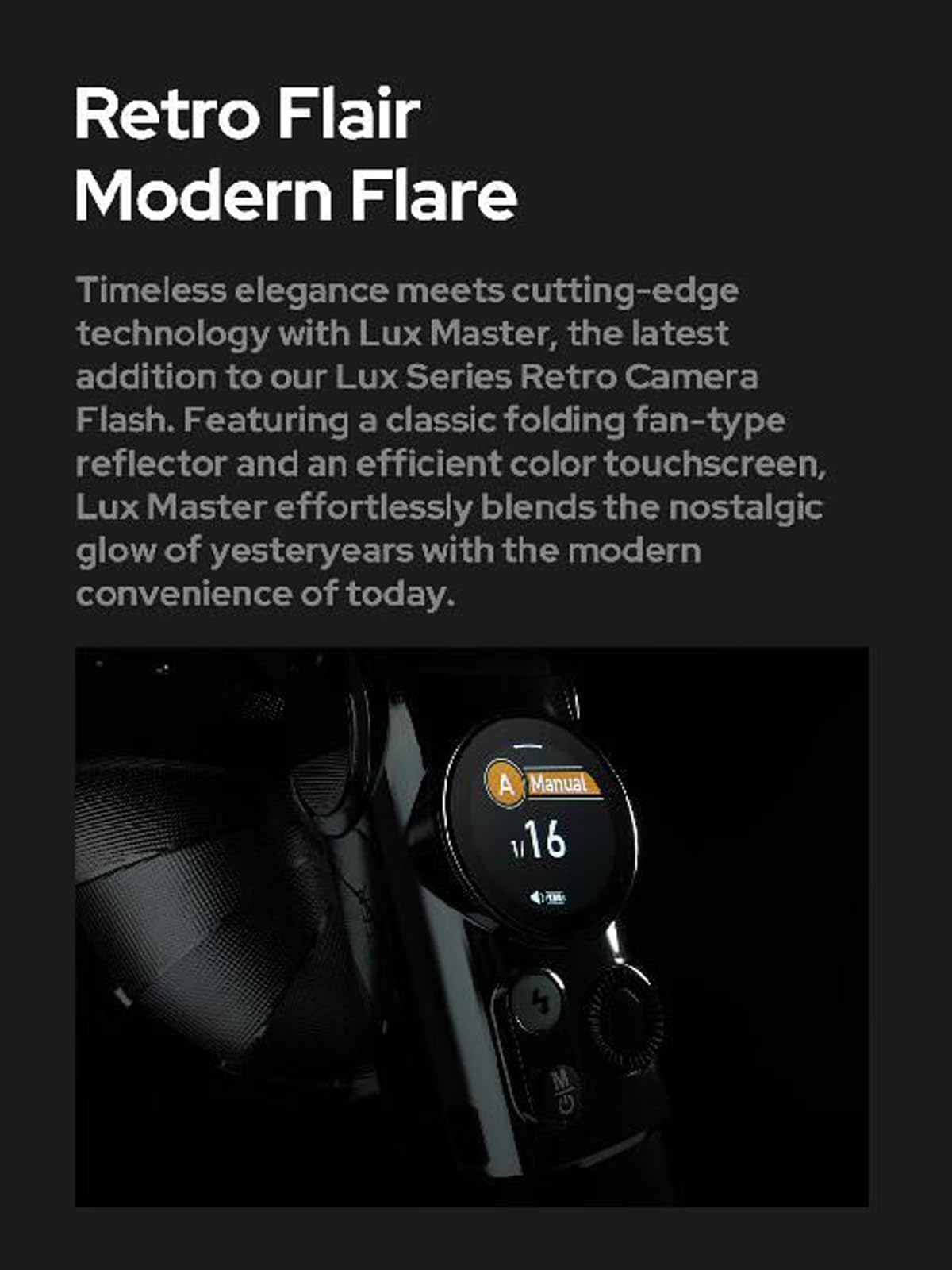 Godox Lux Master Retro TTL HSS Camera Flash with Touch Screen | Wireless Sync & Built-in Battery | 2.4G Wireless X System for Sony Nikon Canon Fuji Leica Sigma Panasonic | Perfect for Portrait, Wedding & Studio Photography