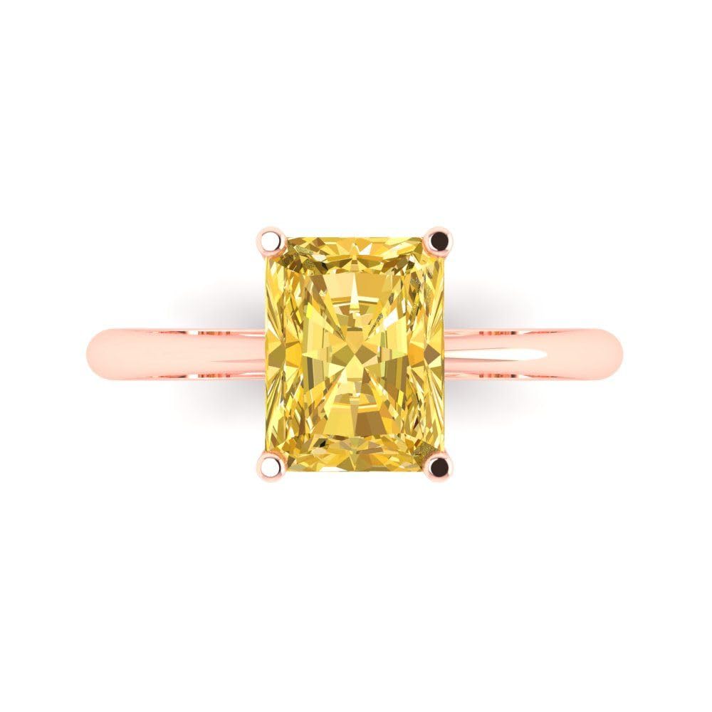 2.5ct Radiant Cut Solitaire Yellow Simulated Diamond Ring - 18K Rose Gold Engagement Wedding Bridal Promise Anniversary Jewelry for Women | Perfect for Proposals, Vow Renewals & Special Occasions