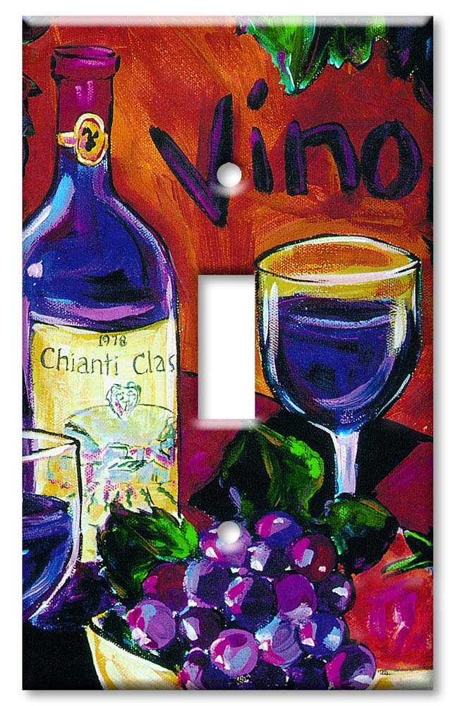 Decorative Metal Wall Plate - Single Gang Toggle Art Plate in Vino Design | Handcrafted in USA | Perfect for Home Decor & Electrical Switch Covers