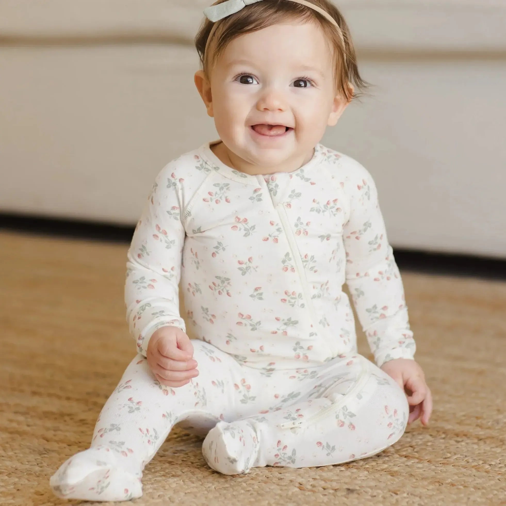 Quincy Mae Baby Bamboo Zip Footie Pajamas with Strawberry Print - Soft & Comfortable Sleepwear for Infants & Toddlers - Perfect for Nursery, Bedtime & Lounging