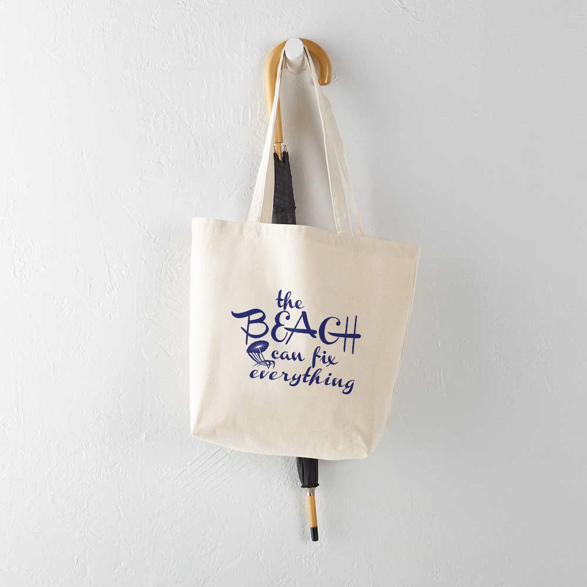 Stylish Natural Canvas Tote Bag - The Beach Can Fix Everything - Eco-Friendly Reusable Shopping Bag for Beach Trips, Groceries & Daily Use