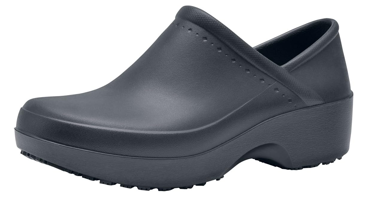 Slip-Resistant Waterproof Leather Clogs for Women - Non-Slip Work Shoes for Chefs, Nurses & Gardeners - Comfortable Black Slip-On Shoes for Kitchen, Food Service & Outdoor Use