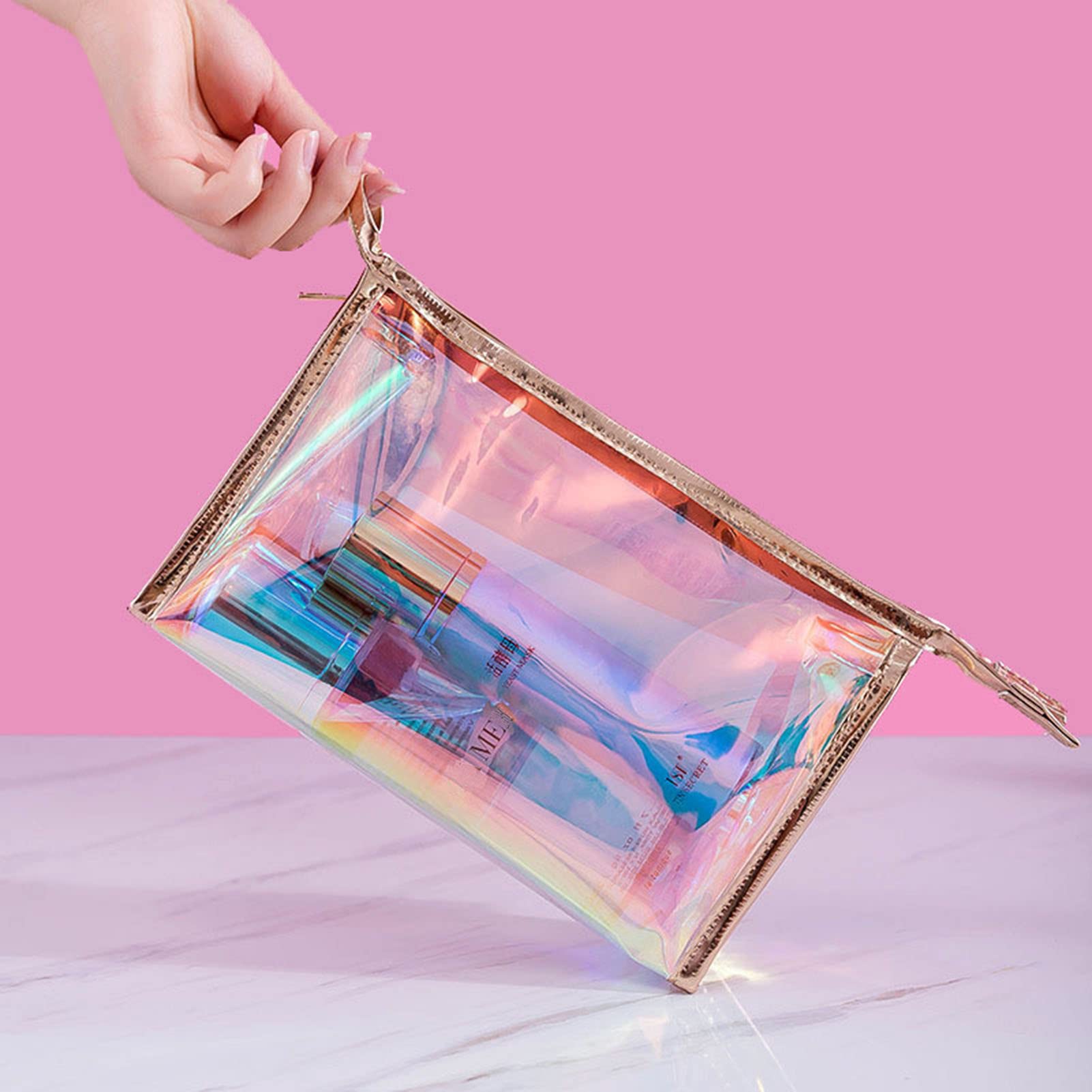 2-Pack Clear TPU Travel Toiletry Bags for Women - Waterproof Cosmetic & Makeup Organizer with Fashion Bling Design - Perfect for Vacation, Gym, Business Trips & Daily Essentials Storage