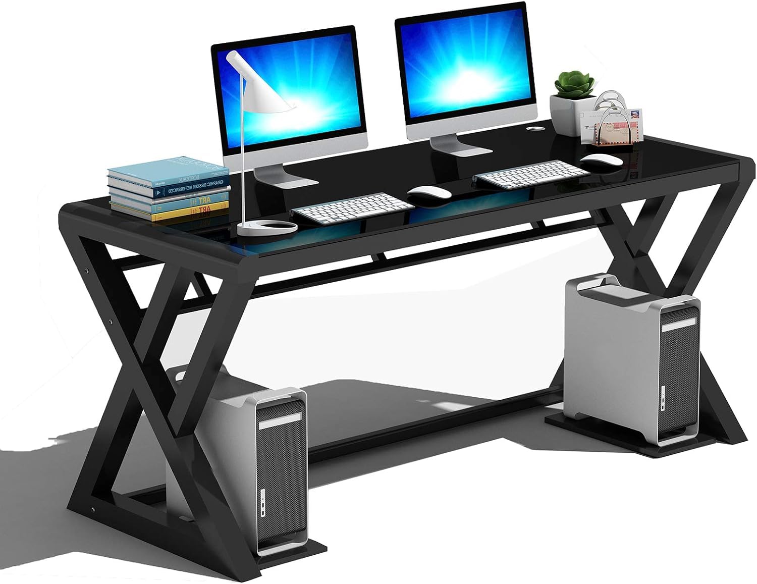Modern Glass Computer Desk with Metal Frame - 55.1
