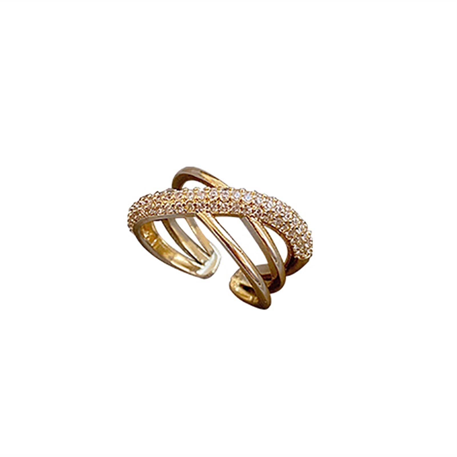 Luxury Geometric Cross Gold Opening Ring for Women - Elegant Wedding & Party Jewelry Set - Perfect for Bridal, Engagement, and Special Occasions