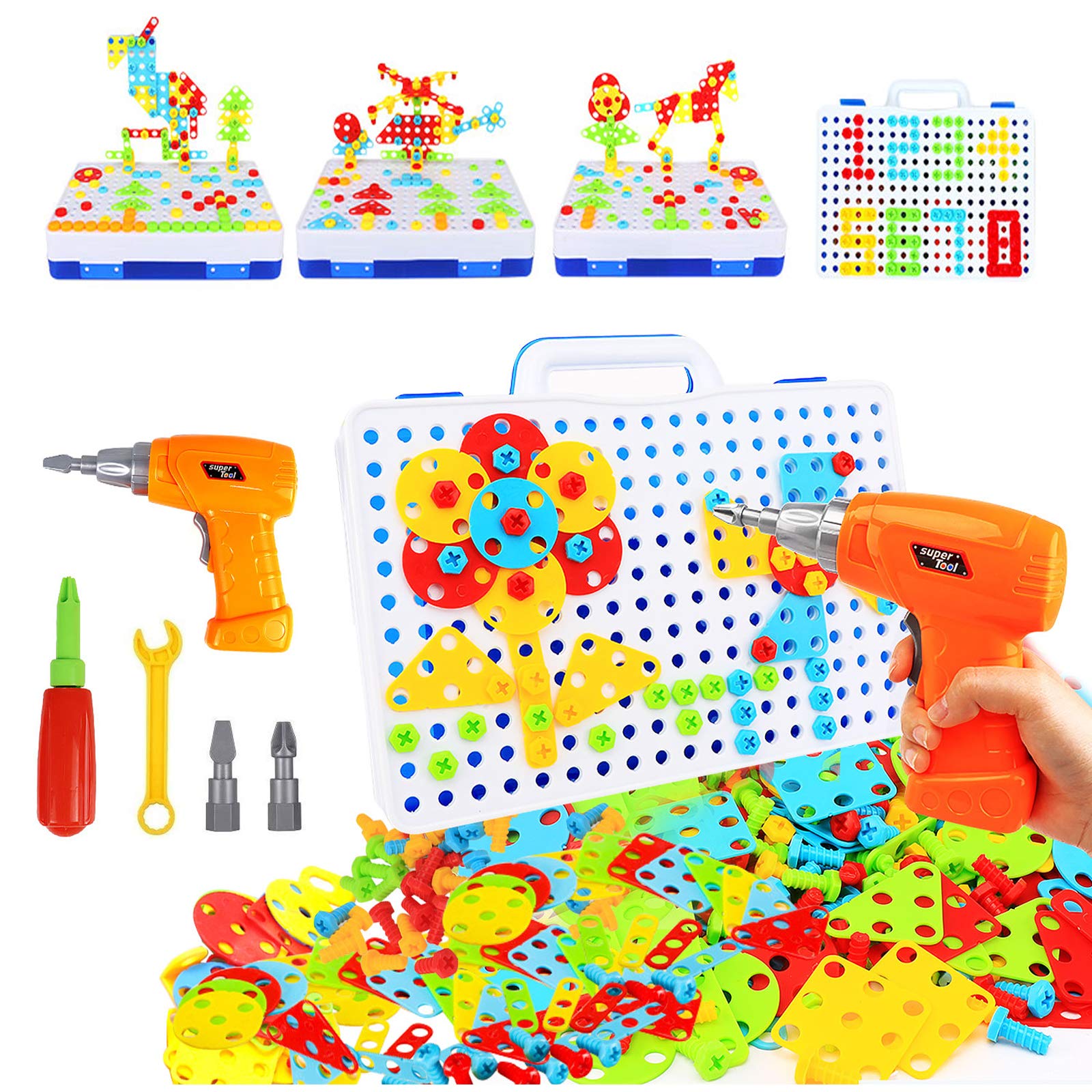 HAPTIME STEM Learning Toys for Kids Ages 3-8 - 237 Piece Construction Engineering Building Blocks Set with Toy Drill & Screwdriver - Educational Preschool Activity Toys for Boys & Girls - Perfect for Classroom STEM Projects & Home Learning Playtime
