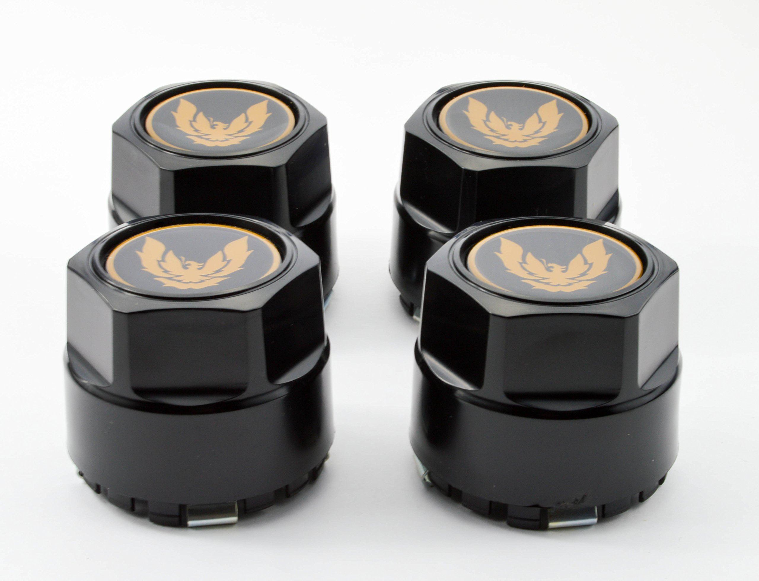 Set of 4 Genuine GM Licensed 82-92 Pontiac Firebird Trans Am GTA Aluminum Wheel Hub Center Caps with Gold Phoenix Logo - Perfect for Classic Car Restoration & Customization Projects