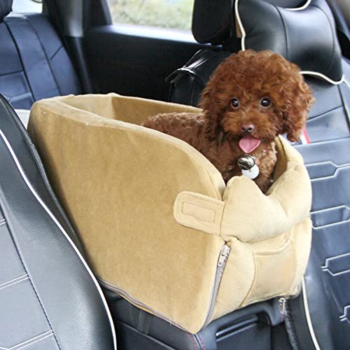 HGML Pet Car Seat for Dogs & Cats - Portable Travel Carrier, Booster Seat & Console Pet Nest - Dark Khaki - Perfect for Road Trips & Safe Car Rides with Small Pets