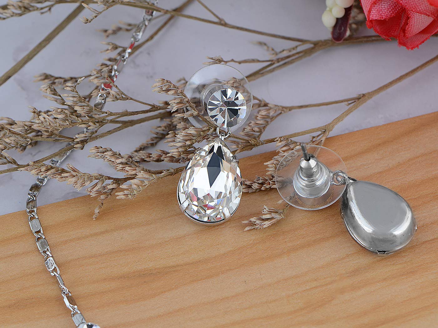 Alilang Elegant Crystal Prismatic Bejeweled Charm Earrings & Necklace Set - Perfect for Weddings, Parties & Special Occasions