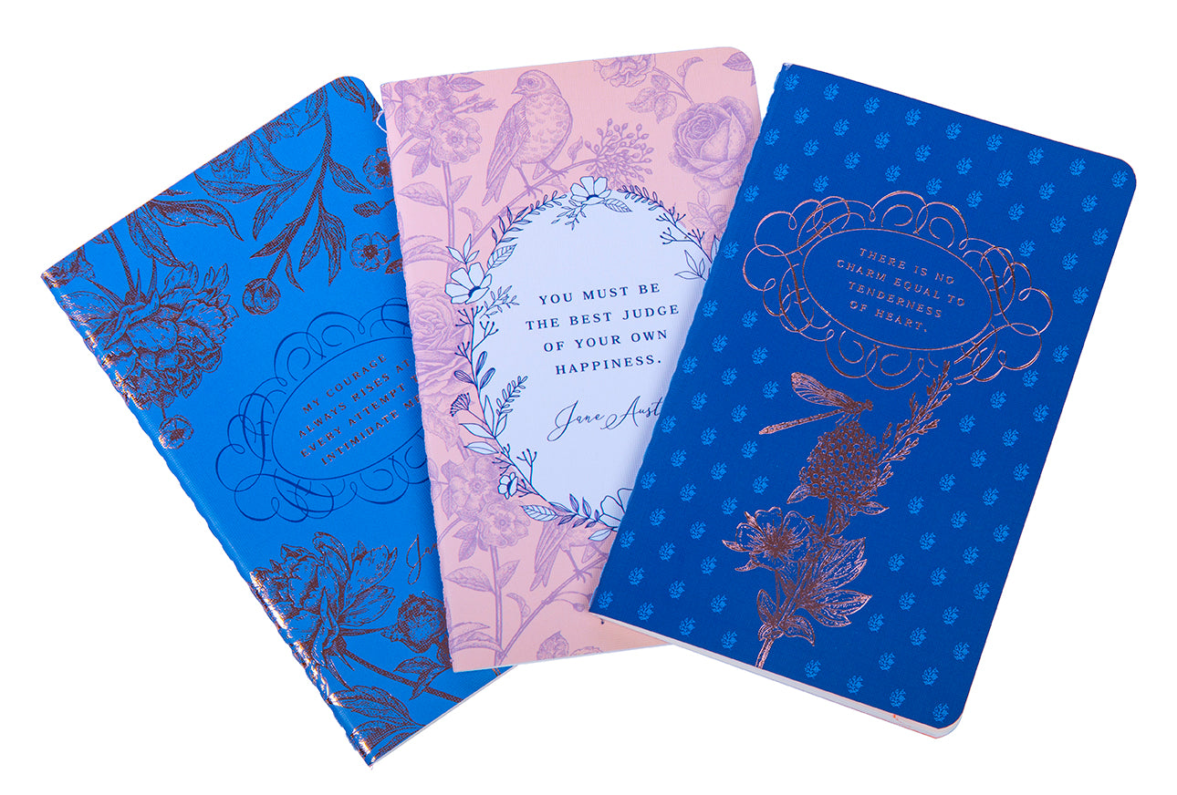 Jane Austen Sewn Pocket Notebook Set of 3 - Classic Literature Inspired Writing Journals for Notes, Sketches & Daily Use - Perfect for Book Lovers, Students & Office Work