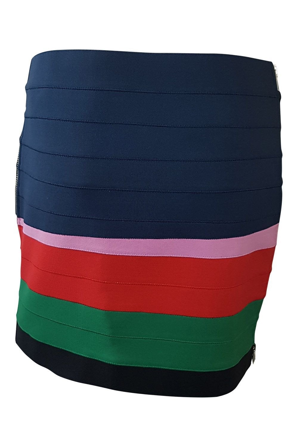 BAND OF OUTSIDERS Blue Striped Bandage Mini Skirt - Women's Fashion Stretch Bodycon Skirt (Size UK 8/US 6) - Perfect for Night Out, Party & Summer Outfits