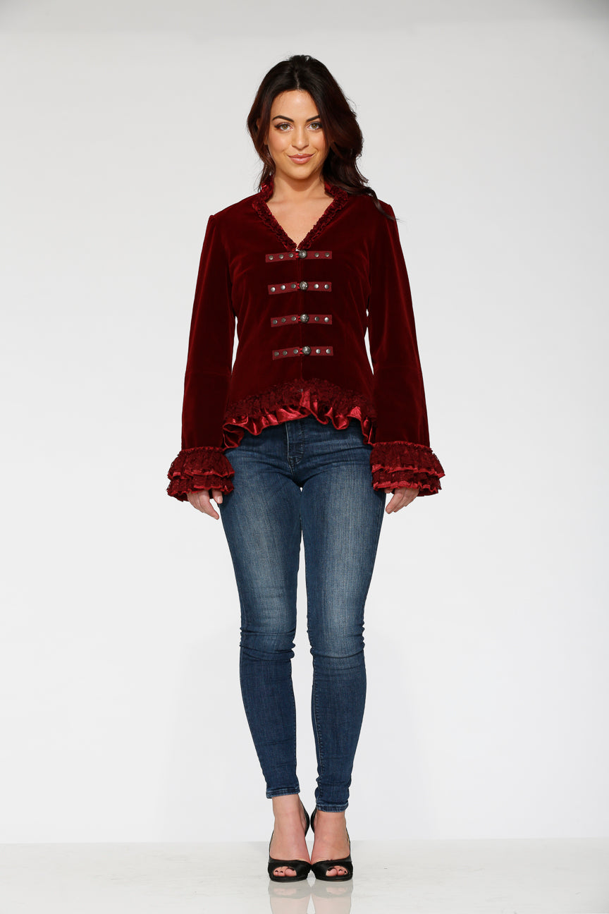 Elegant Burgundy Gloria Velvet Tailed Jacket for Women - Formal Evening Blazer for Weddings, Parties & Special Occasions