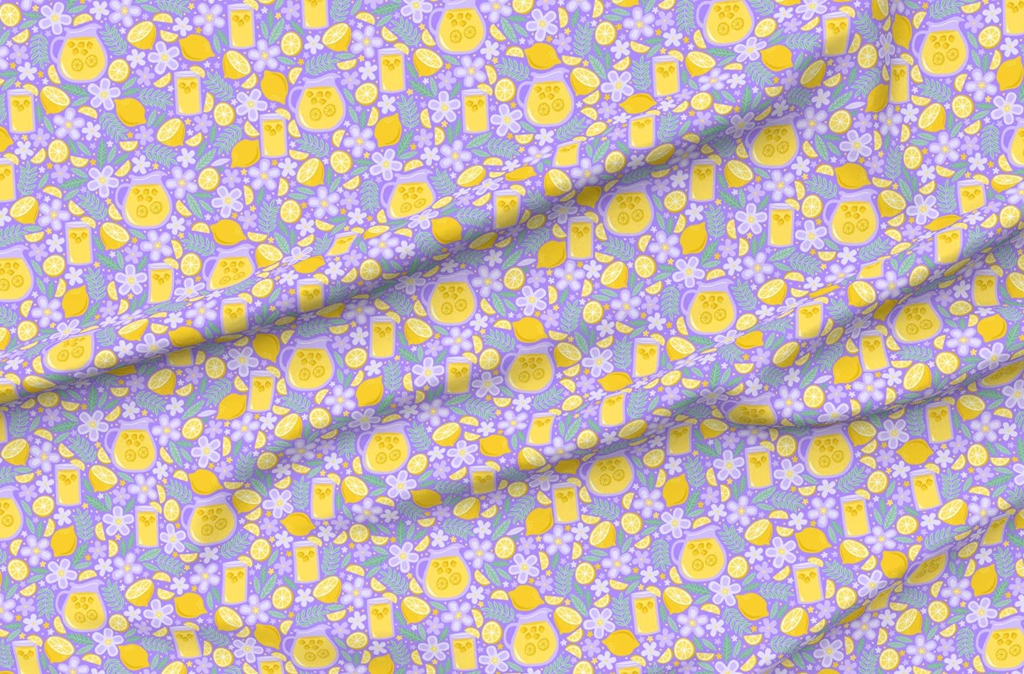 Lavender Lemonade Floral Printed Cotton Fabric by The Yard - Yellow Lemon Food Floral Flowers Design for Sewing, Quilting, Apparel & Home Decor | Perfect for Summer Spring Crafts, DIY Projects & Gift Making