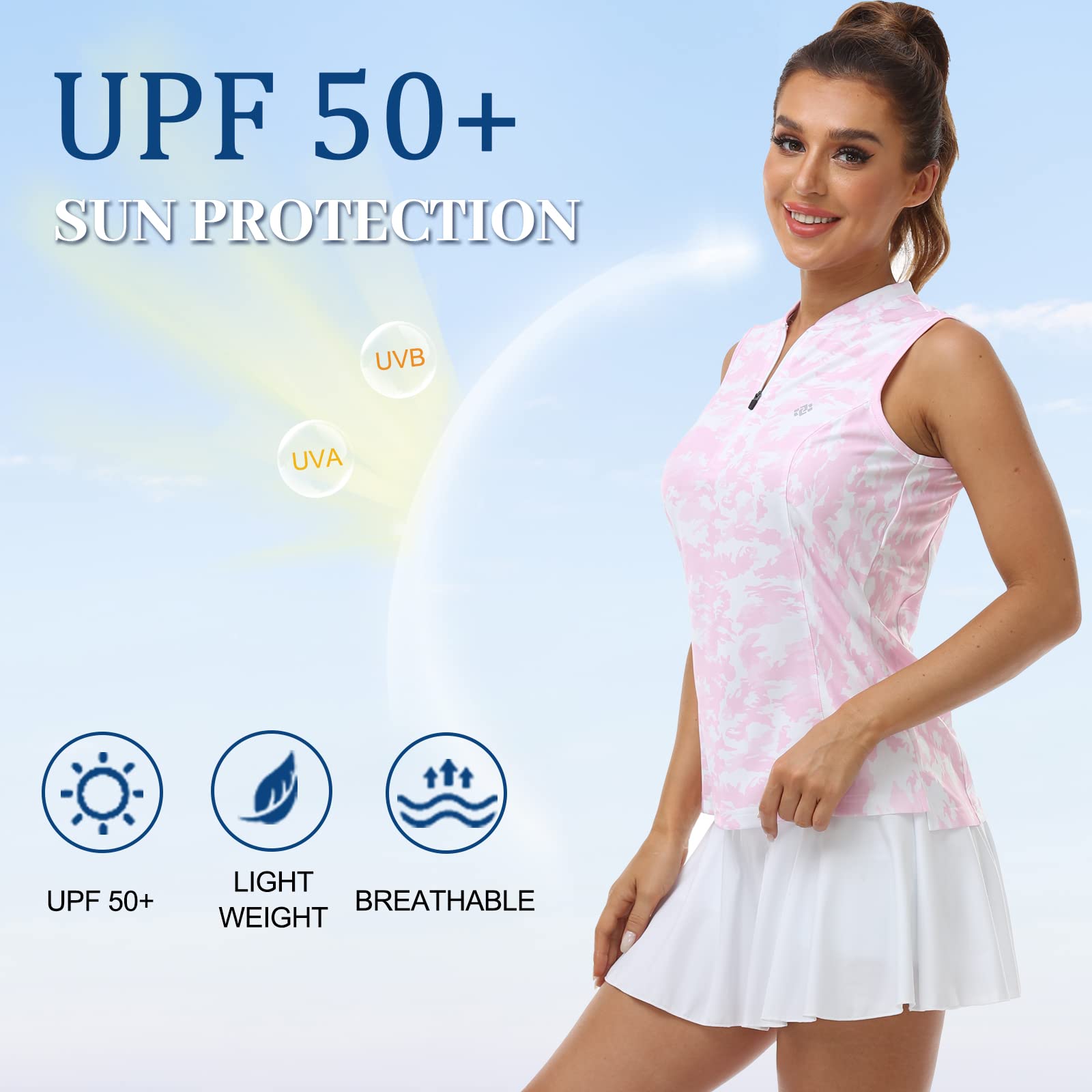 Women's Sleeveless Quick-Dry UPF 50+ Sports Shirt - Breathable Golf & Tennis Top with Zipper for Pickleball, Running & Outdoor Activities