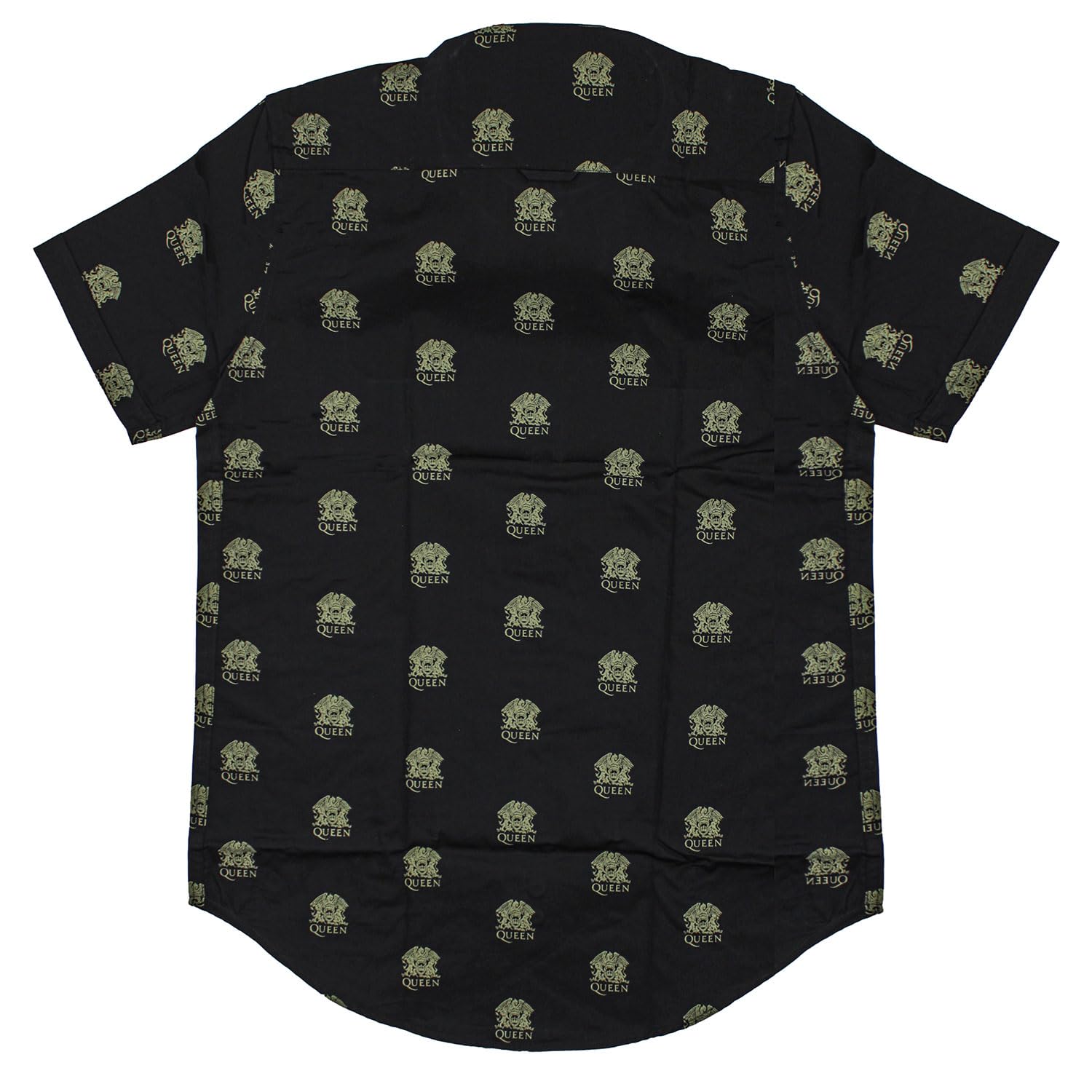 **Men's Black Queen Crest Pattern All Over Print Dress Shirt - Formal Office Wear & Special Occasions**