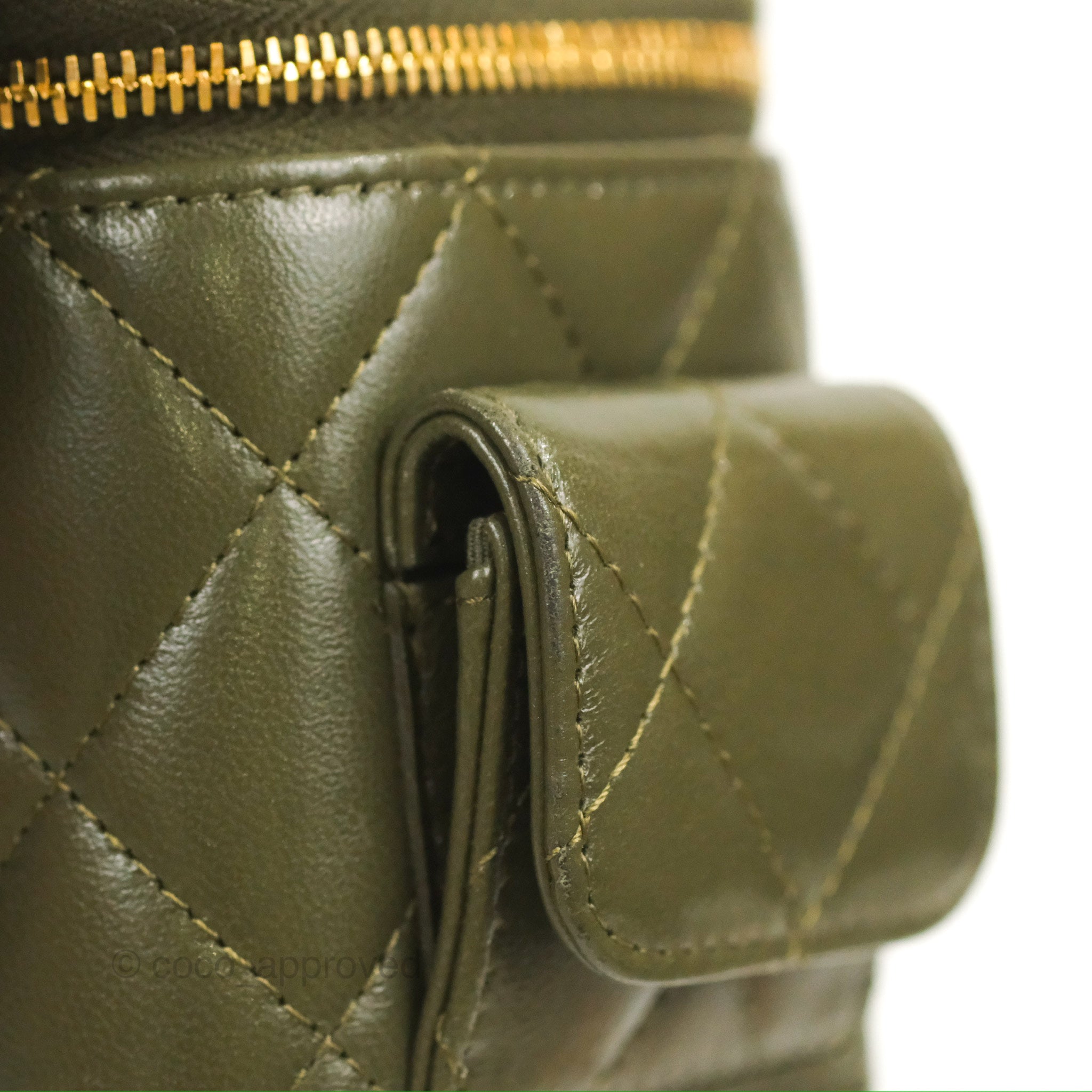Chanel 22K Khaki Green Lambskin Cargo Pocket Top Handle Vanity Bag with Chain - Luxury Crossbody Purse for Women, Perfect for Date Night & Evening Events