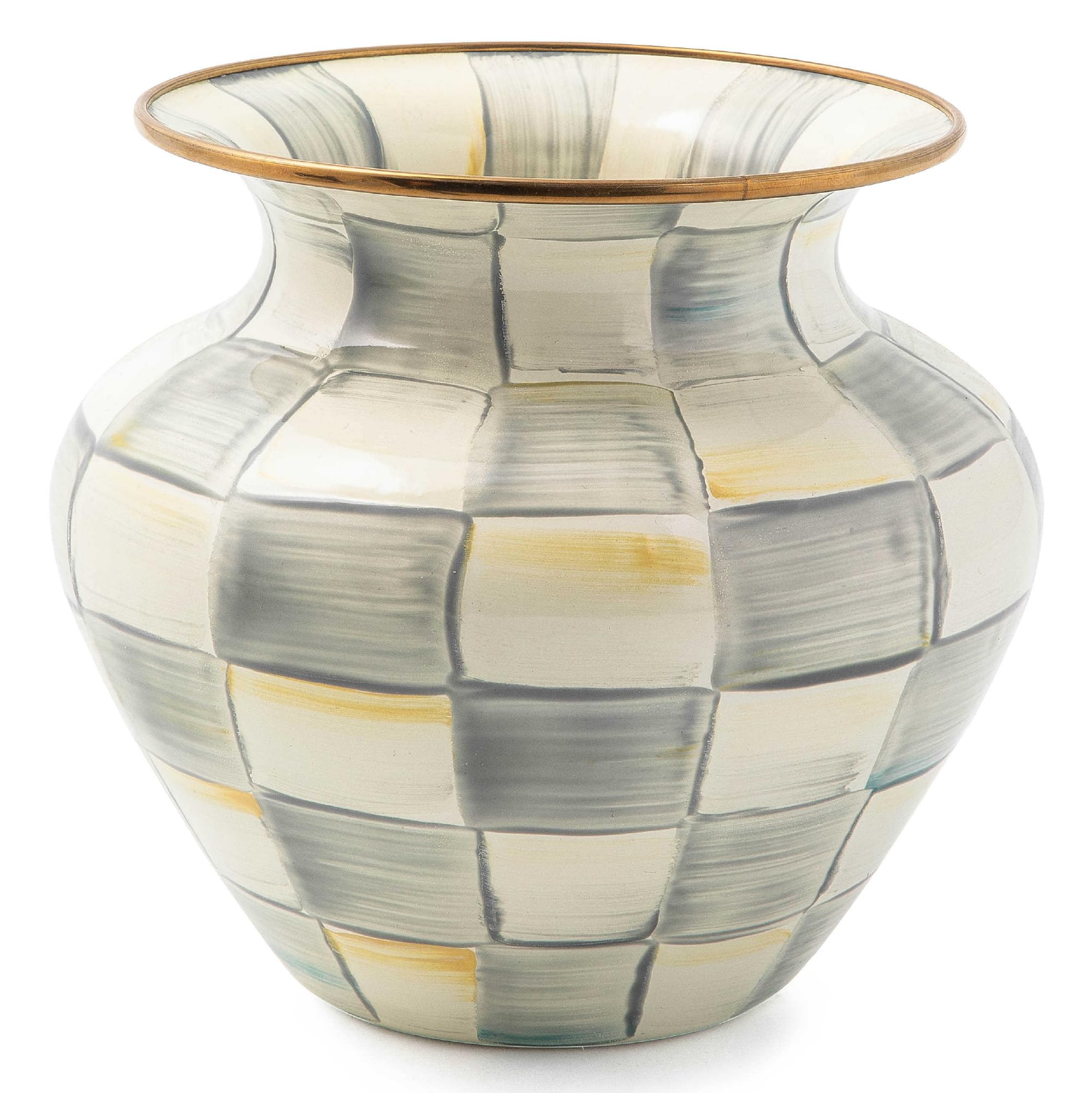 MACKENZIE-CHILDS Sterling Silver Check Enamel Large Vase - Elegant Home Decor for Living Room, Dining Table & Wedding Centerpiece